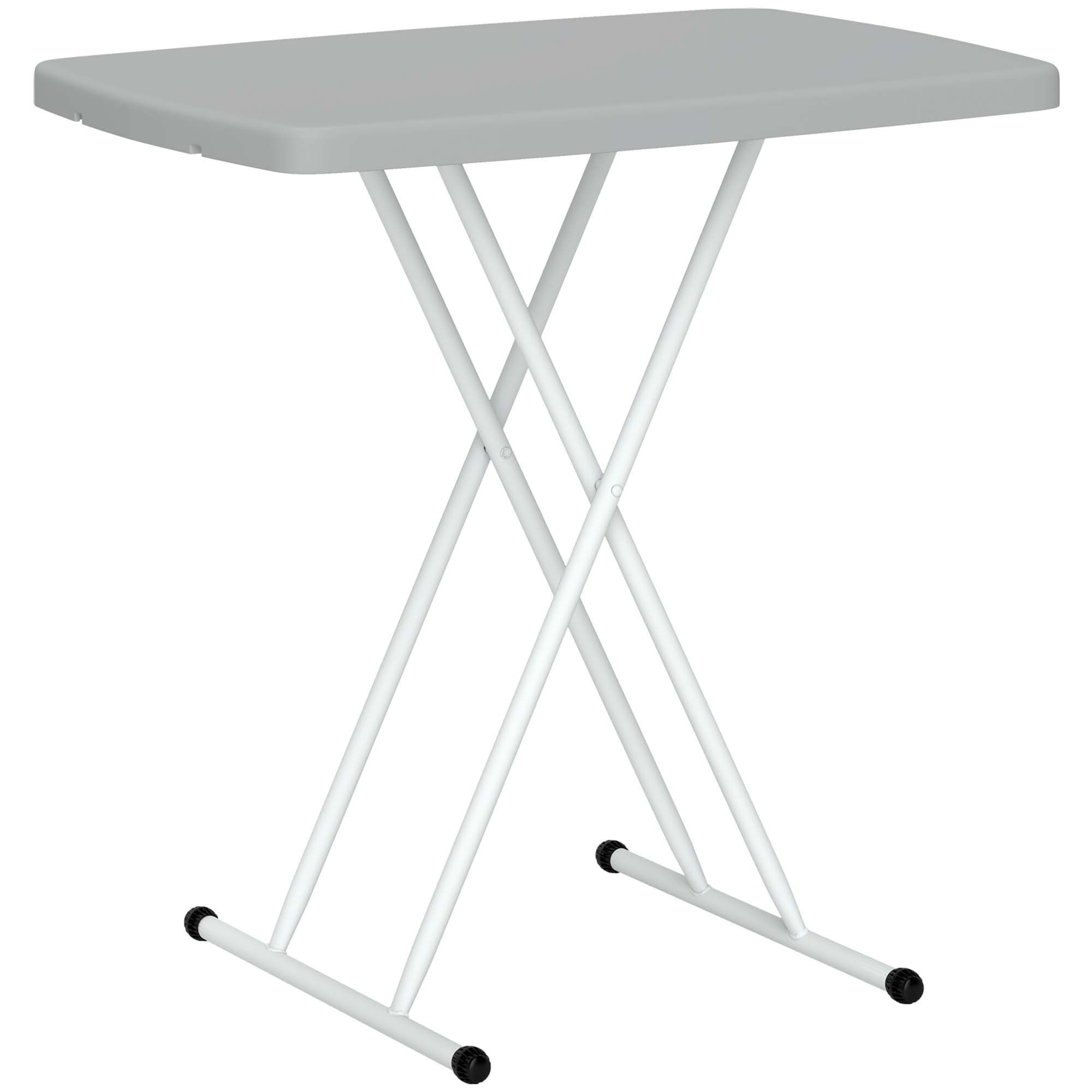 Outsunny Portable Folding Coffee Table, Height Adjustable Garden Table Bistro Table With Hdpe Top And Metal Frame For Balcony Poolside Deck, Charcoal Grey