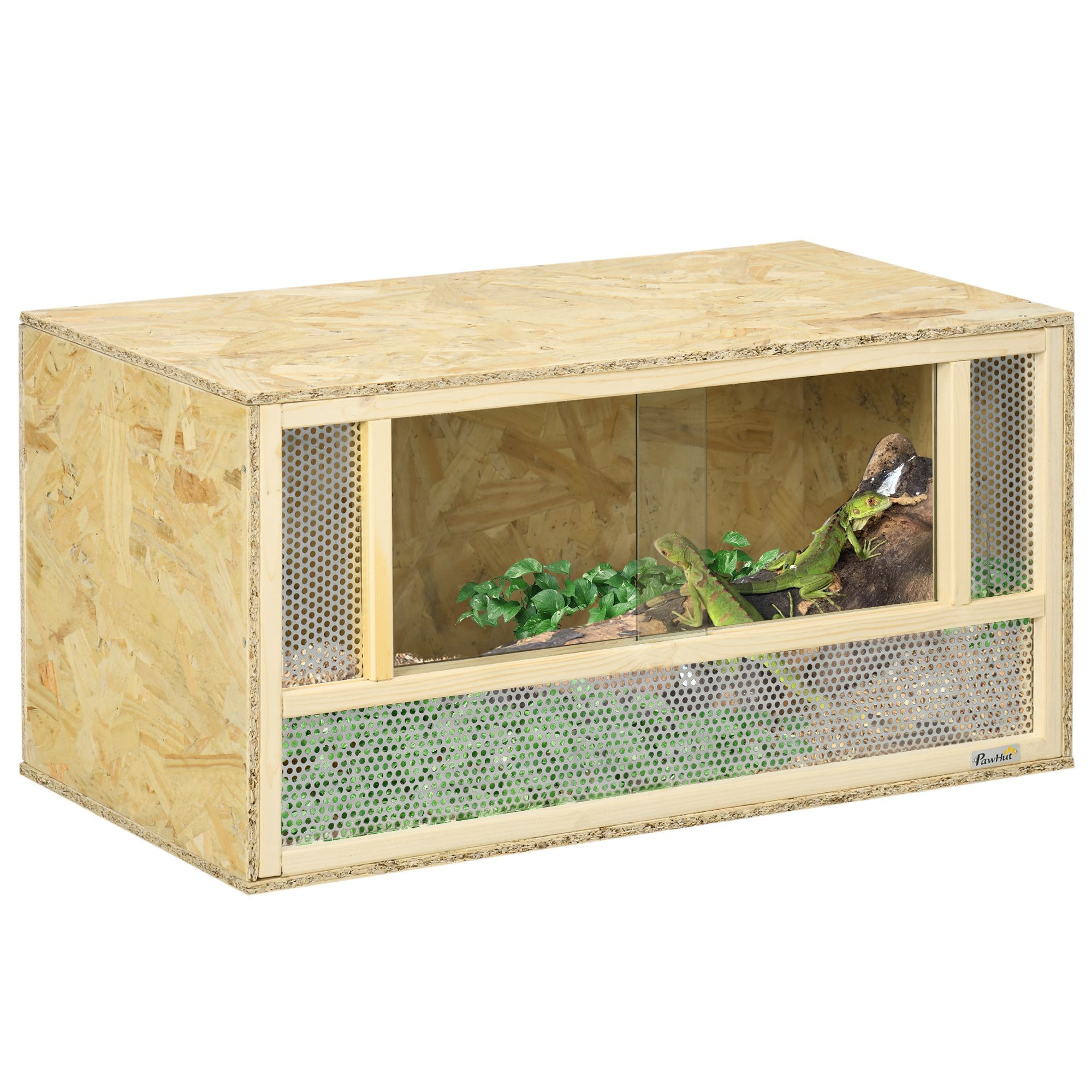 Pawhut Reptile Terrarium Vivarium, Climbing Pet Containers, Reptile Habitat With Sliding Doors, Breathable Mesh, For Lizards