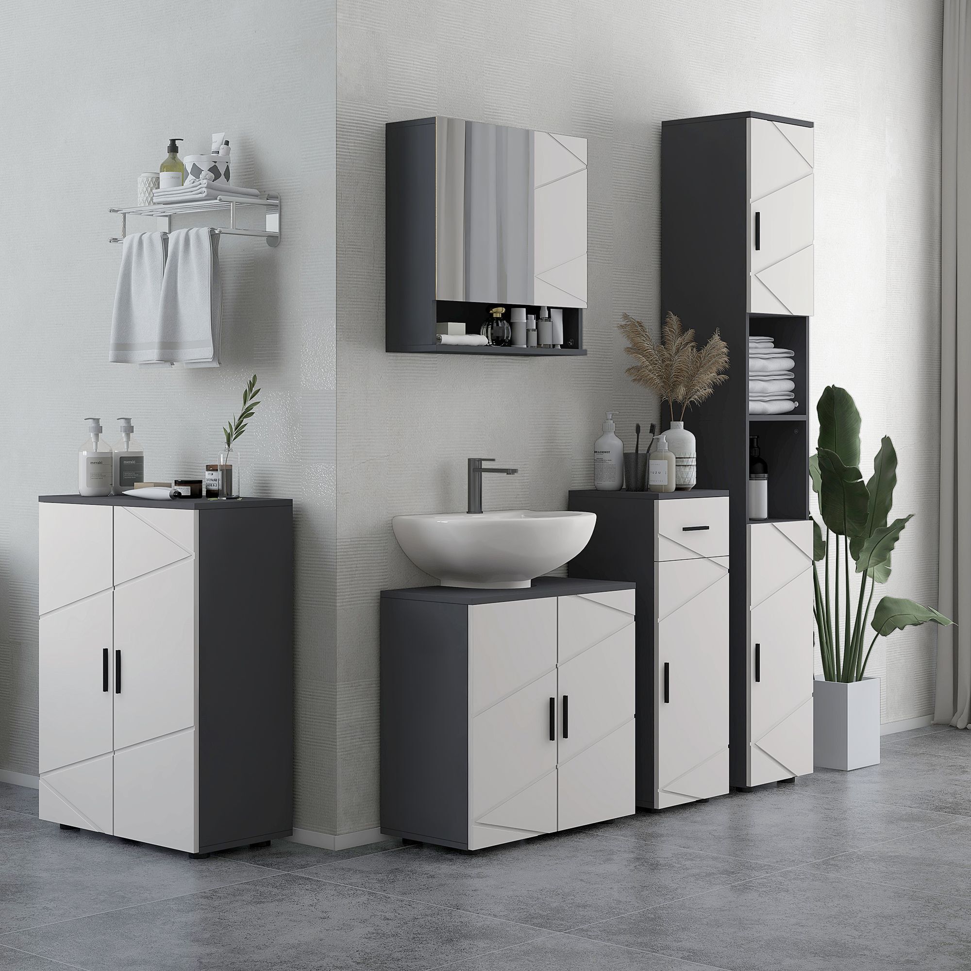 Kleankin Pedestal Sink Cabinet, Bathroom Vanity Unit, Floor Basin Storage Cupboard With Double Doors And Shelf, 60 X 30 X 60 Cm, Light Grey