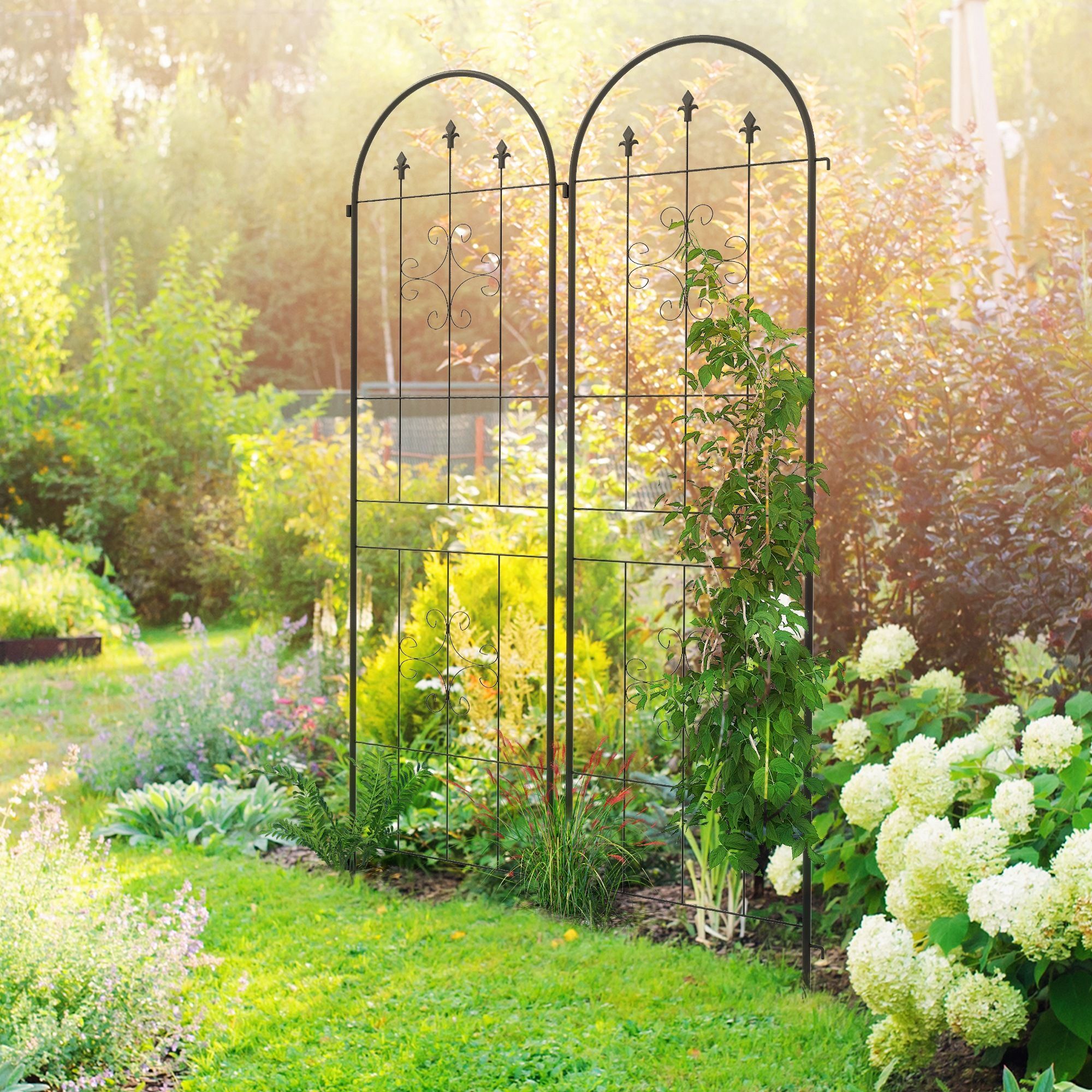 Outsunny Metal Trellis Set Of 2, Garden Trellis For Climbing Plants Support Frames, Arrow Design