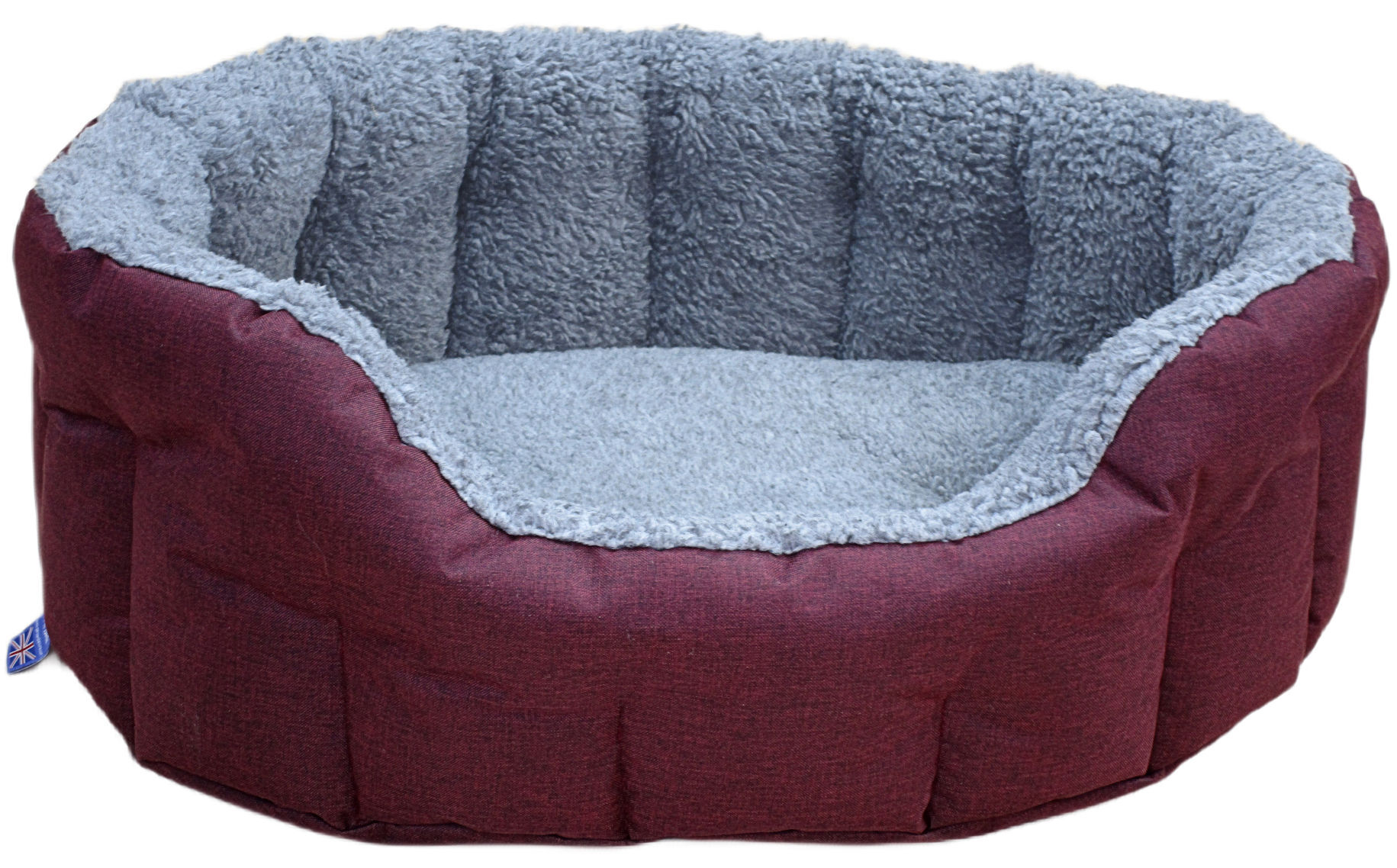 P&l Premium Oval Drop Fronted Bolster Style Heavy Duty Fleece Lined Softee Bed Red Wine/silver Size Jumbo Internal L97cm X W74cm X H25cm