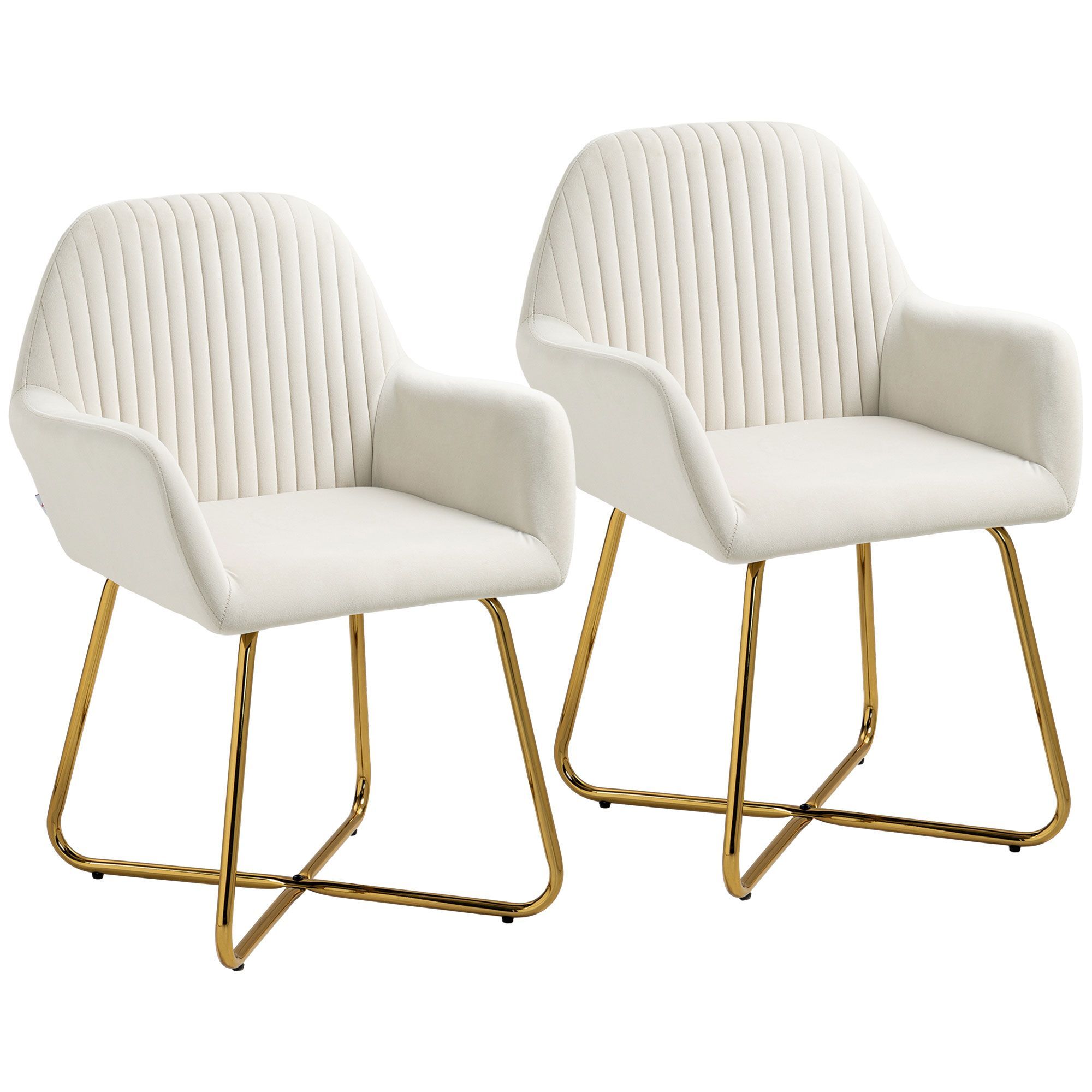 Homcom Modern Arm Chair Set Of 2 Upholstered Accent Chair With Metal Base For Living Room Cream White