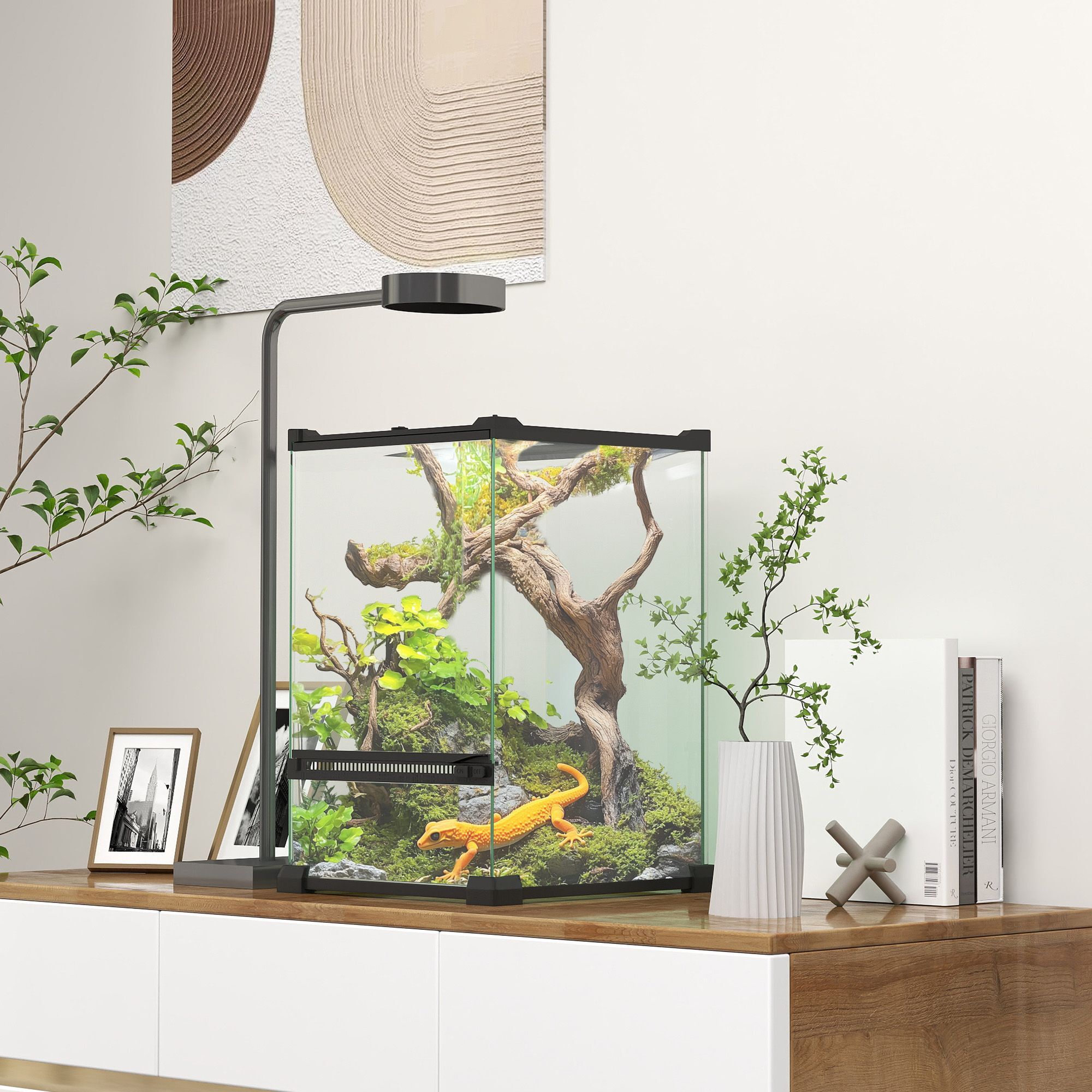 Pawhut 12l Vivarium For Lizards Frogs Snakes Turtles Tortoises W/ Anti Escape Design, Ventilation