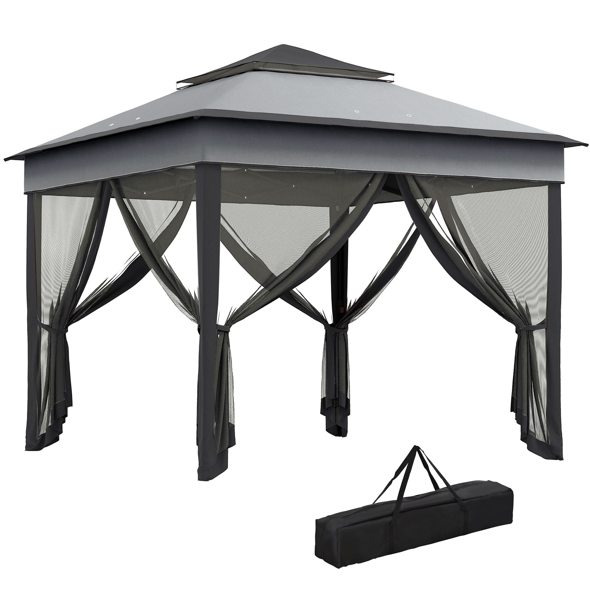 Outsunny 3 X 3(m) Pop Up Gazebo, Height Adjustable Instant Event Shelter With Netting And Carrying Bag, Grey
