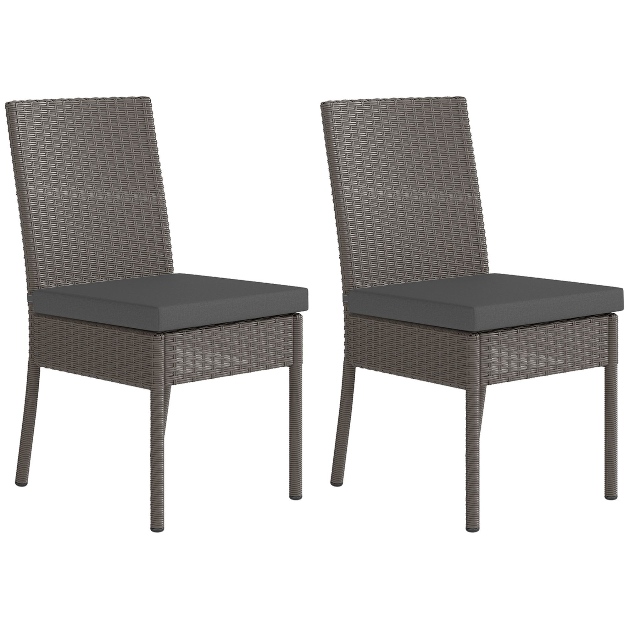 Outsunny Set Of Two Armless Rattan Garden Chairs - Dark Grey