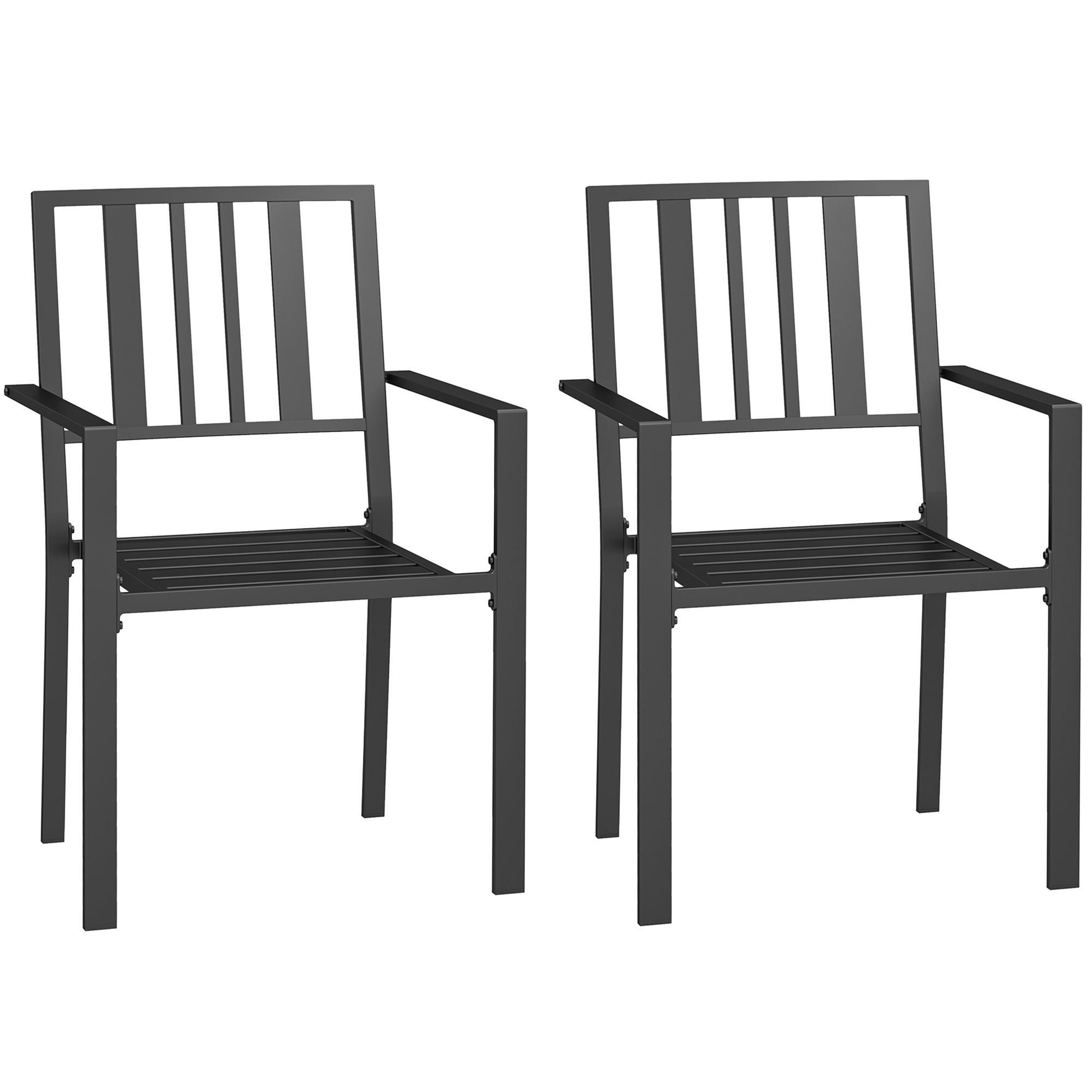 Outsunny Patio Dining Chairs With Metal Slatted Design, Black