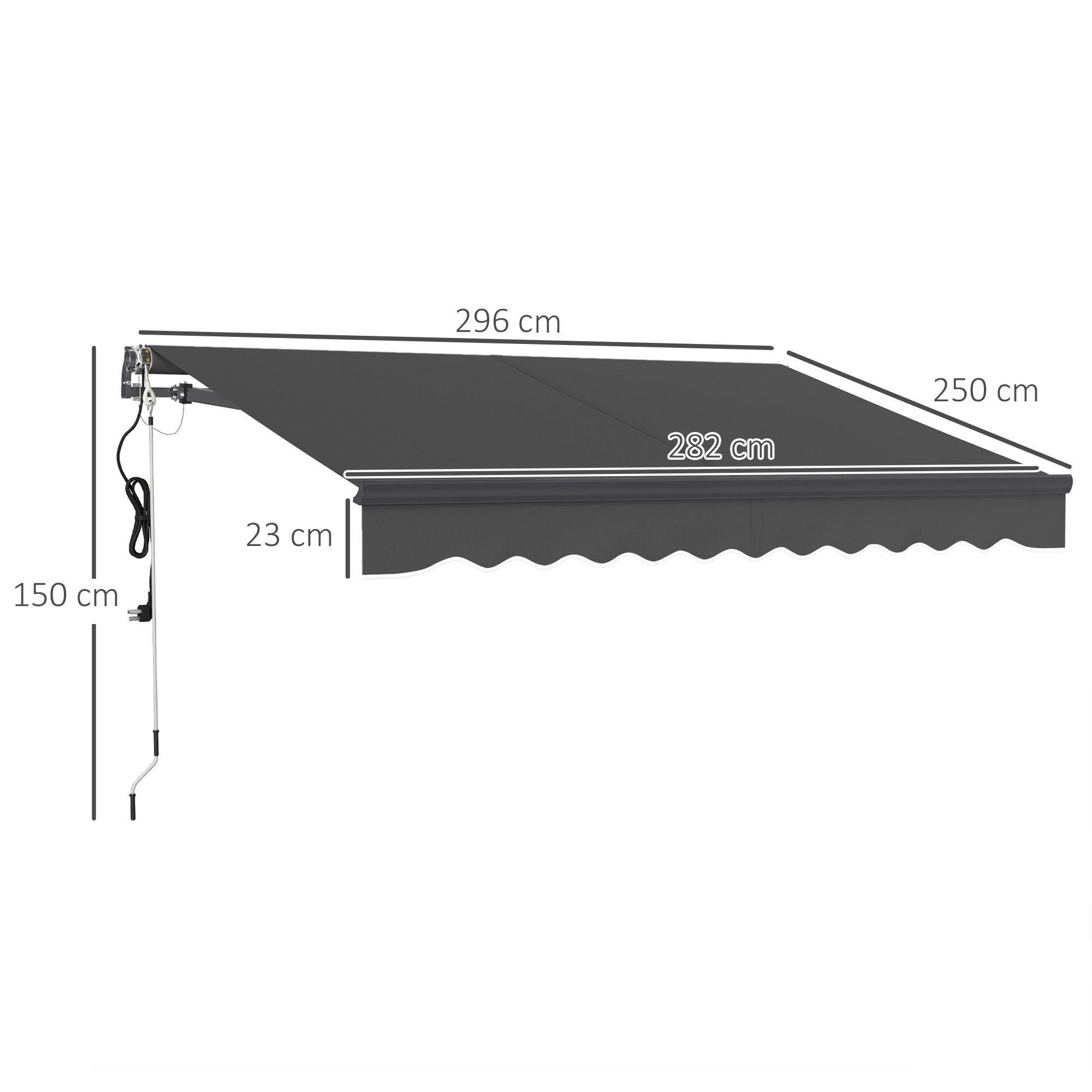 Outsunny 3 X 2.5m Electric Awning With Remote Controller, Aluminium Frame Diy Retractable Awning, Uv30+ Sun Shade Canopy For Garden Patio Deck Door Window, Dark Grey