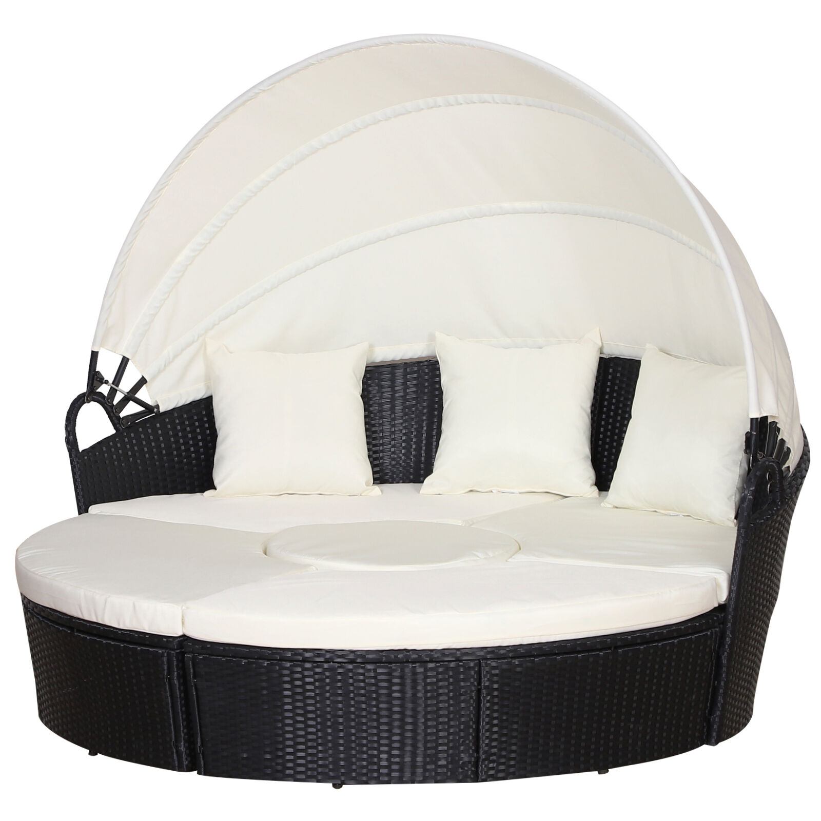 Outsunny 6-seater Rattan Garden Furniture Cushioned Wicker Round Sofa Bed With Coffee Table Patio Conversation Furniture Set - Black
