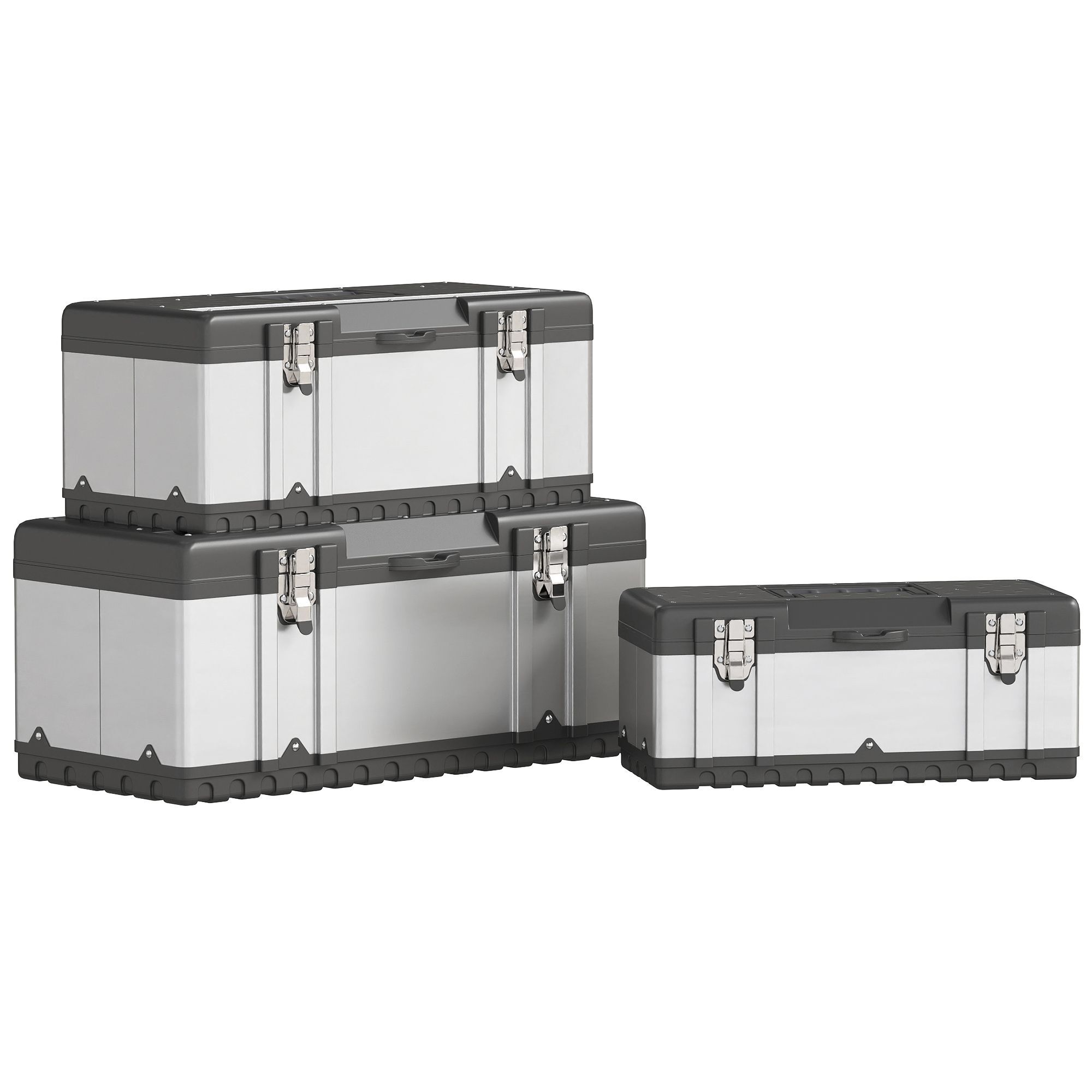 Homcom 3 Pieces Stainless Steel Toolbox Set, 23"/ 19"/ 16"