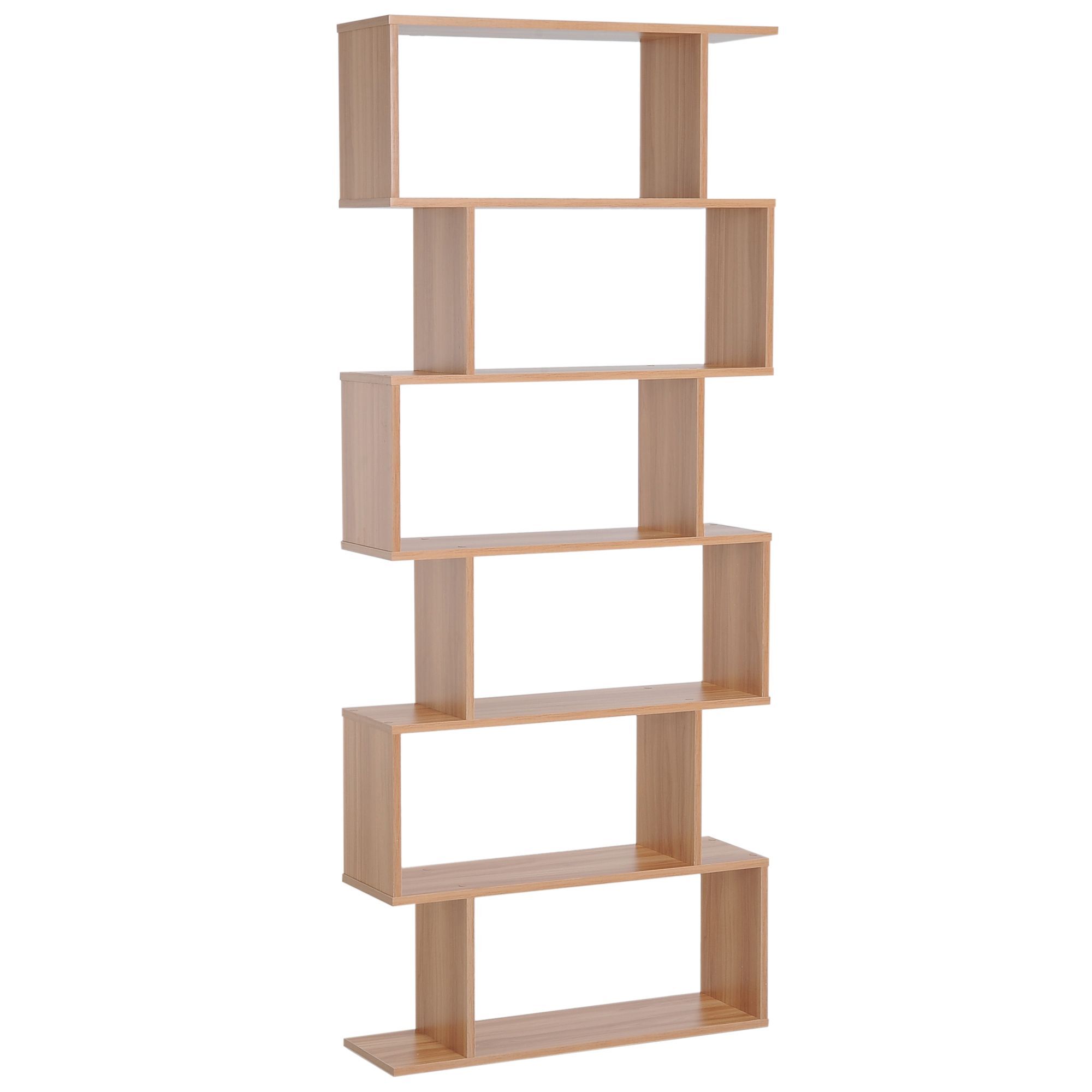 Homcom Wooden Wood S Shape Storage Display 6 Shelves Room Divider Unit Chest Bookshelf Bookcase Cupboard Cabinet Home Office Furniture (maple)