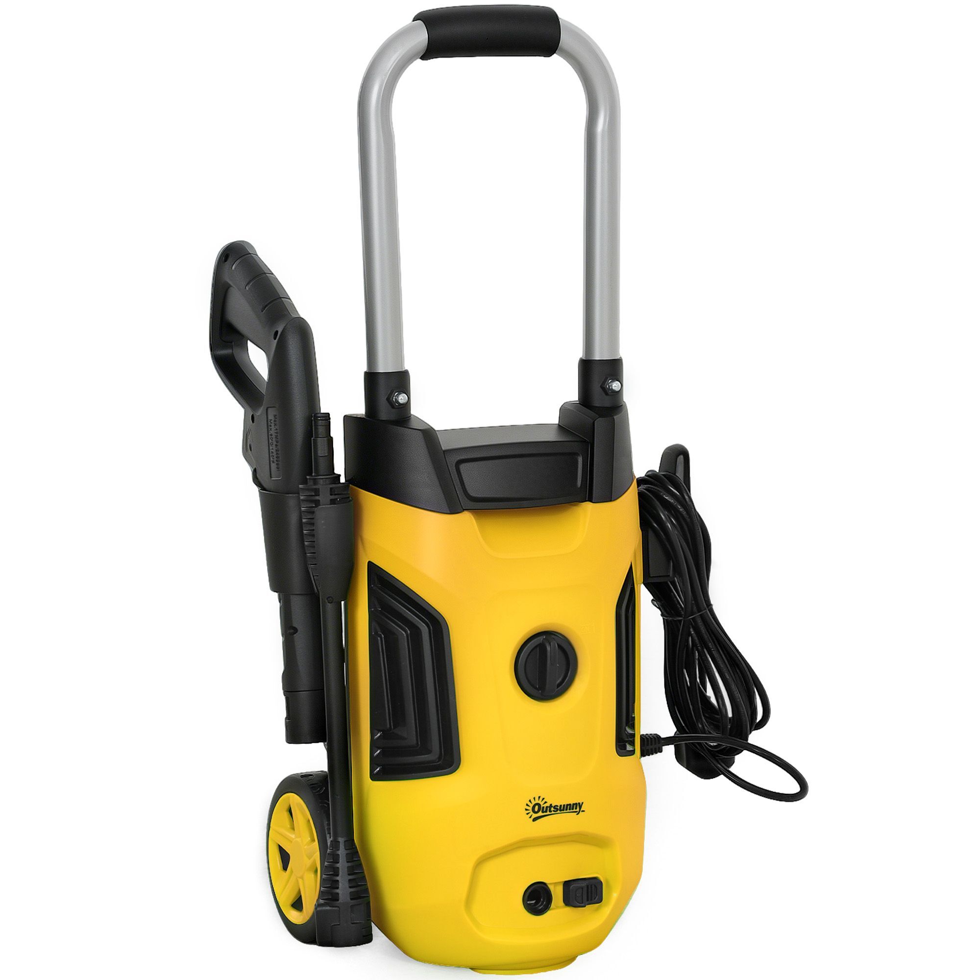 Outsunny 1800w High Pressure Washer, 150 Bar Pressure, 420 L/h Flow, Portable Electric Power Washer Jet Wash Cleaner With Adjustable Nozzle, 6m Hose, Steel Handle For Home Patio Car Driveway, Yellow