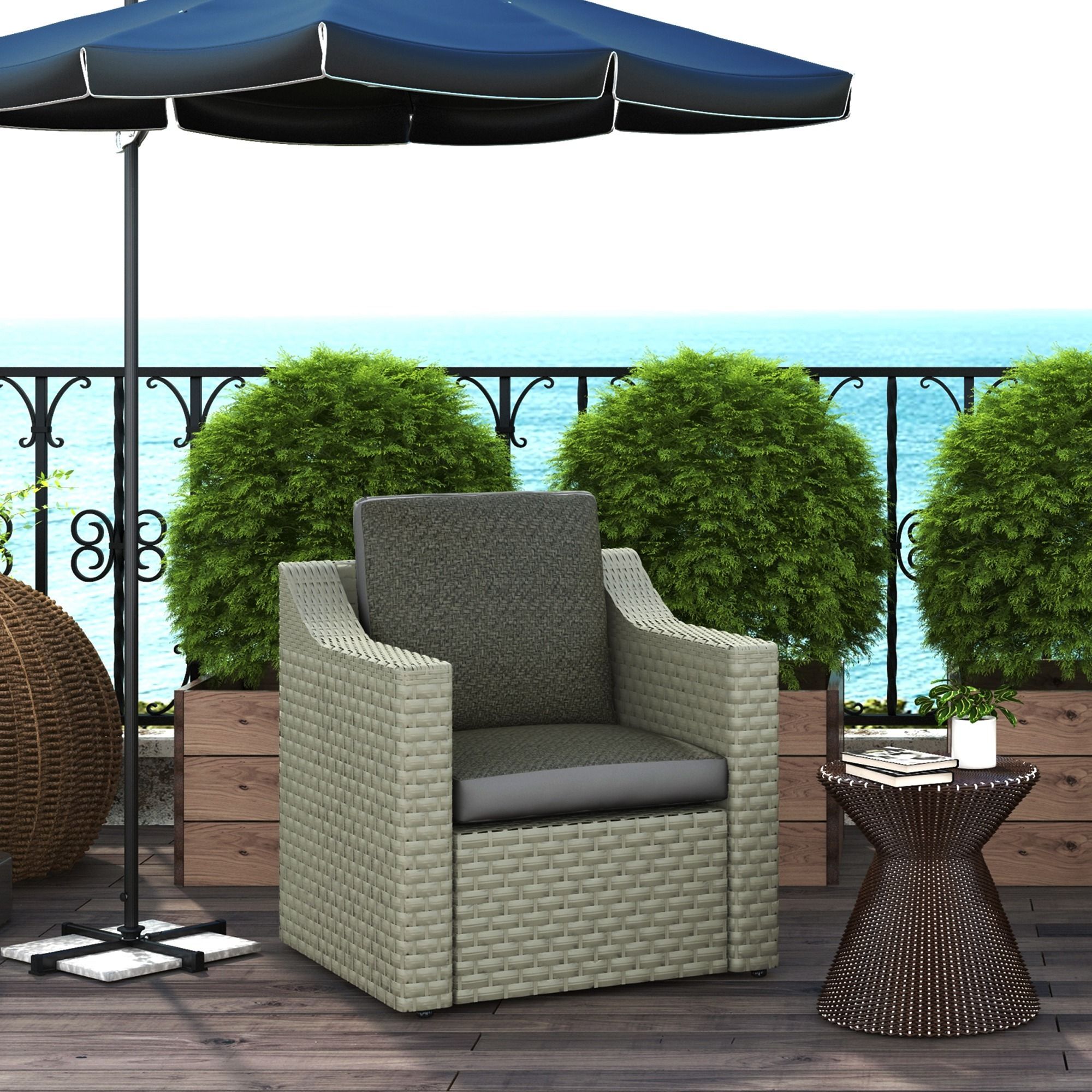 Outsunny 2-piece Back And Seat Cushion Pillows Replacement, Fabric And Pe Rattan Patio Chair Cushions Set, Grey