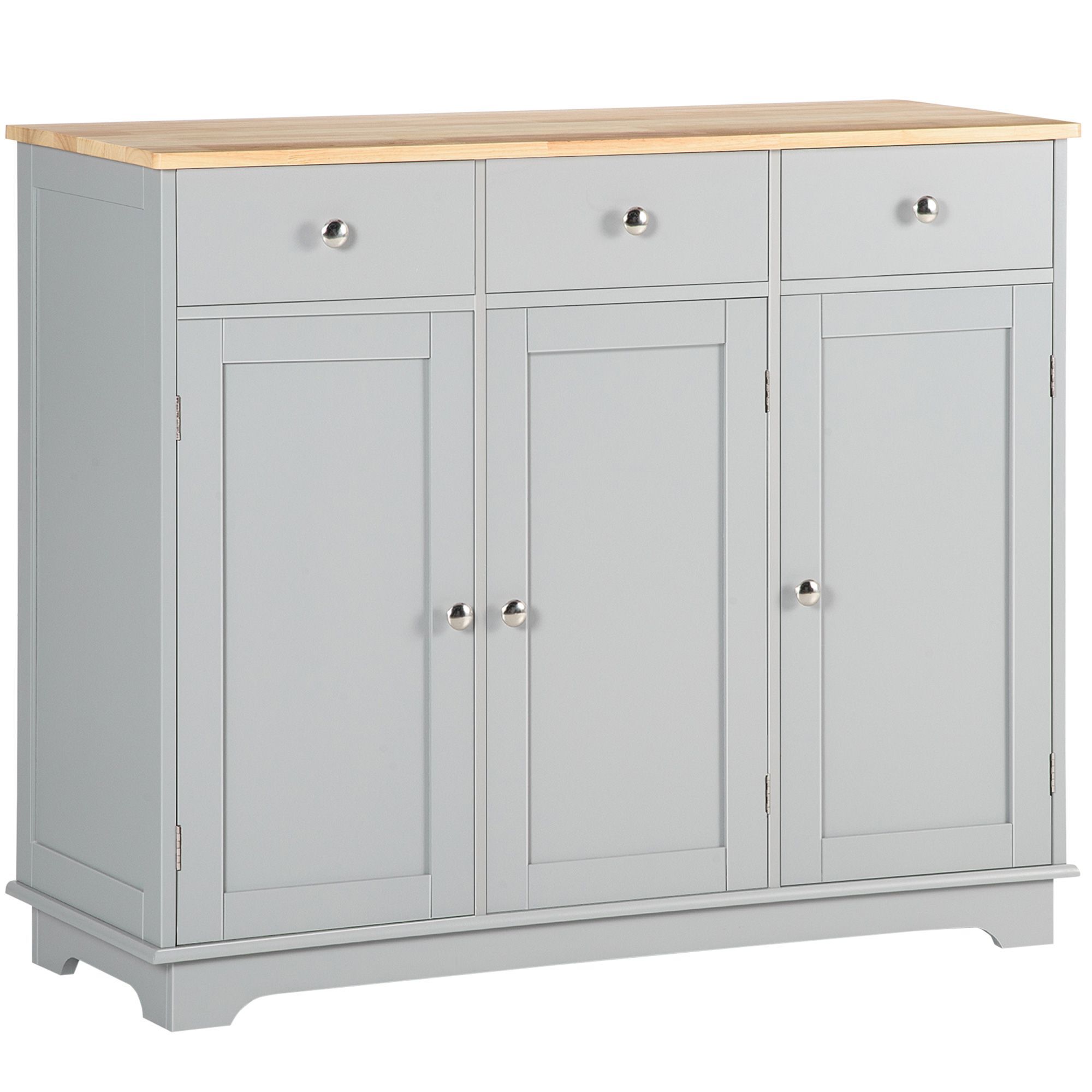 Homcom Sideboard With Rubberwood Top And Adjustable Shelves For Dining Room, Kitchen - Grey