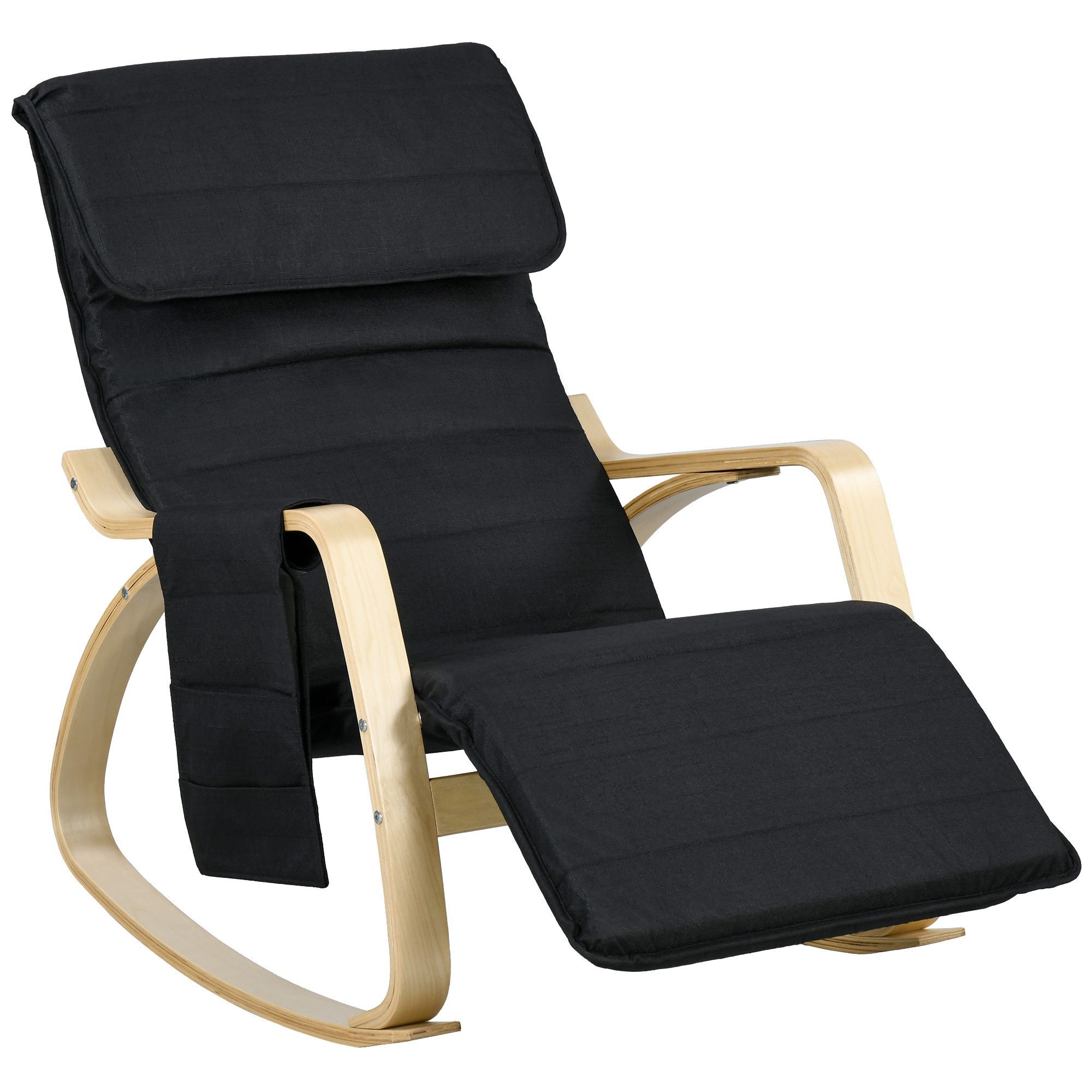 Homcom Rocking Lounge Chair Recliner Relaxation Lounging Relaxing Seat With Adjustable Footrest, Side Pocket And Pillow, Black