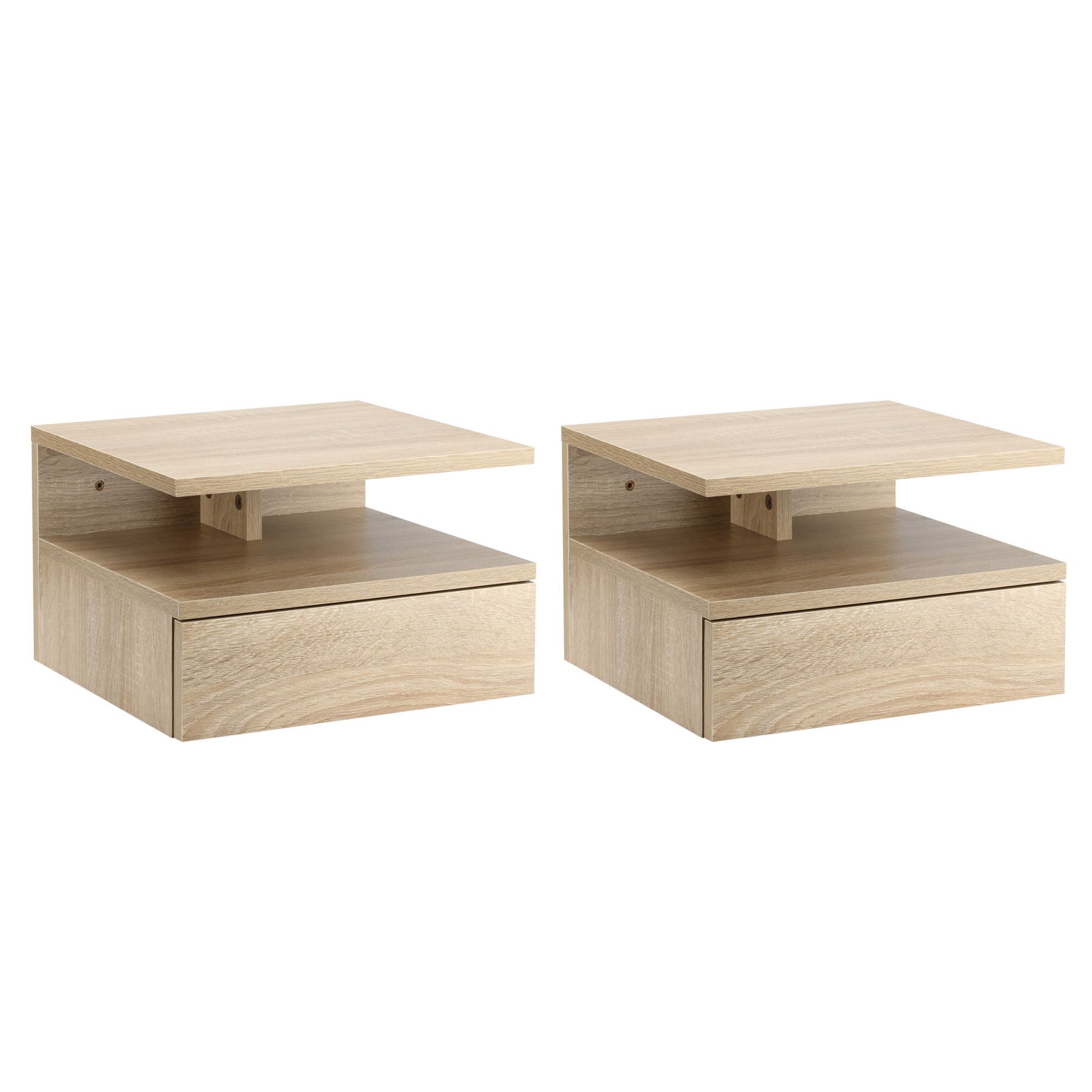 Homcom Floating Bedside Cabinet With Drawer And Open Shelf, Wall Mounted Nightstands, Bedside Table With Storage, Oak Tone