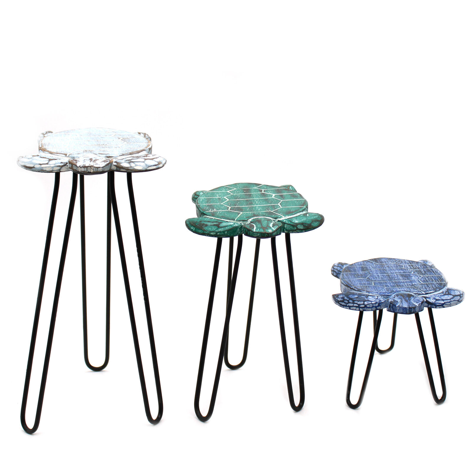 Set Of 3 Albasia Wood Plant Stands - Turtles