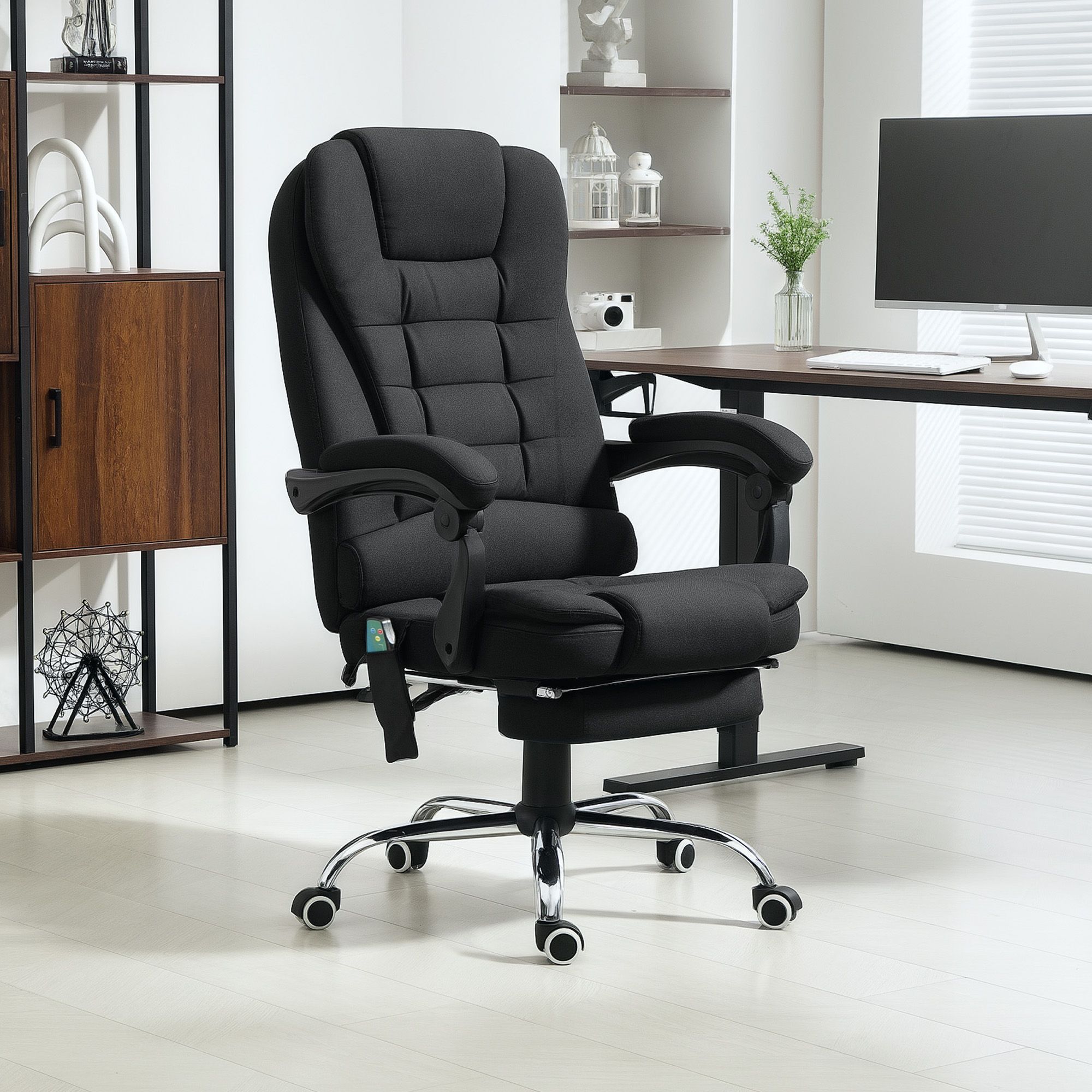 Vinsetto Heated 6 Points Vibration Massage Executive Office Chair Adjustable Swivel Ergonomic High Back Desk Chair Recliner With Footrest Black