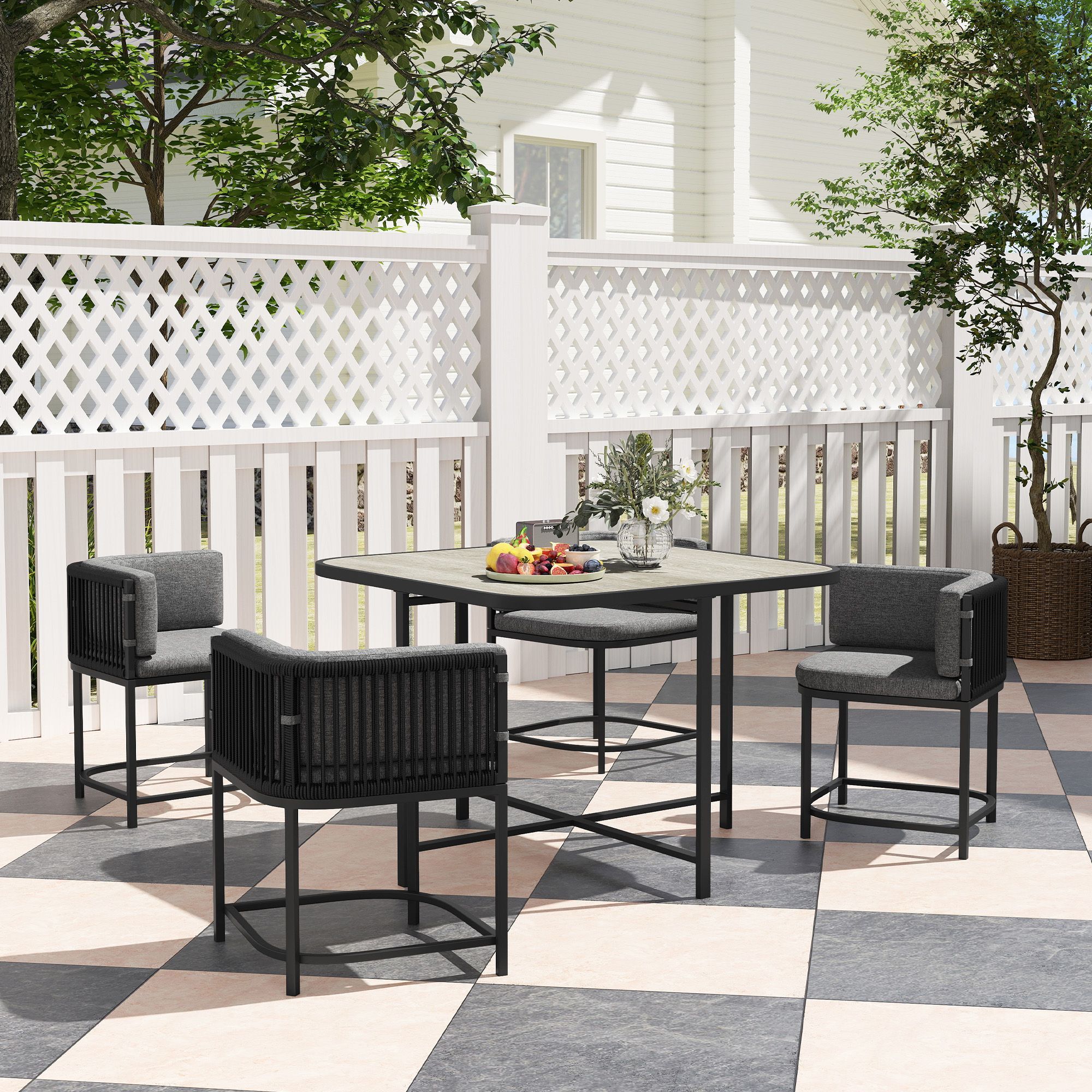 Outsunny 4-seater Rattan Cube Garden Furniture Set With Cushions - Charcoal Grey