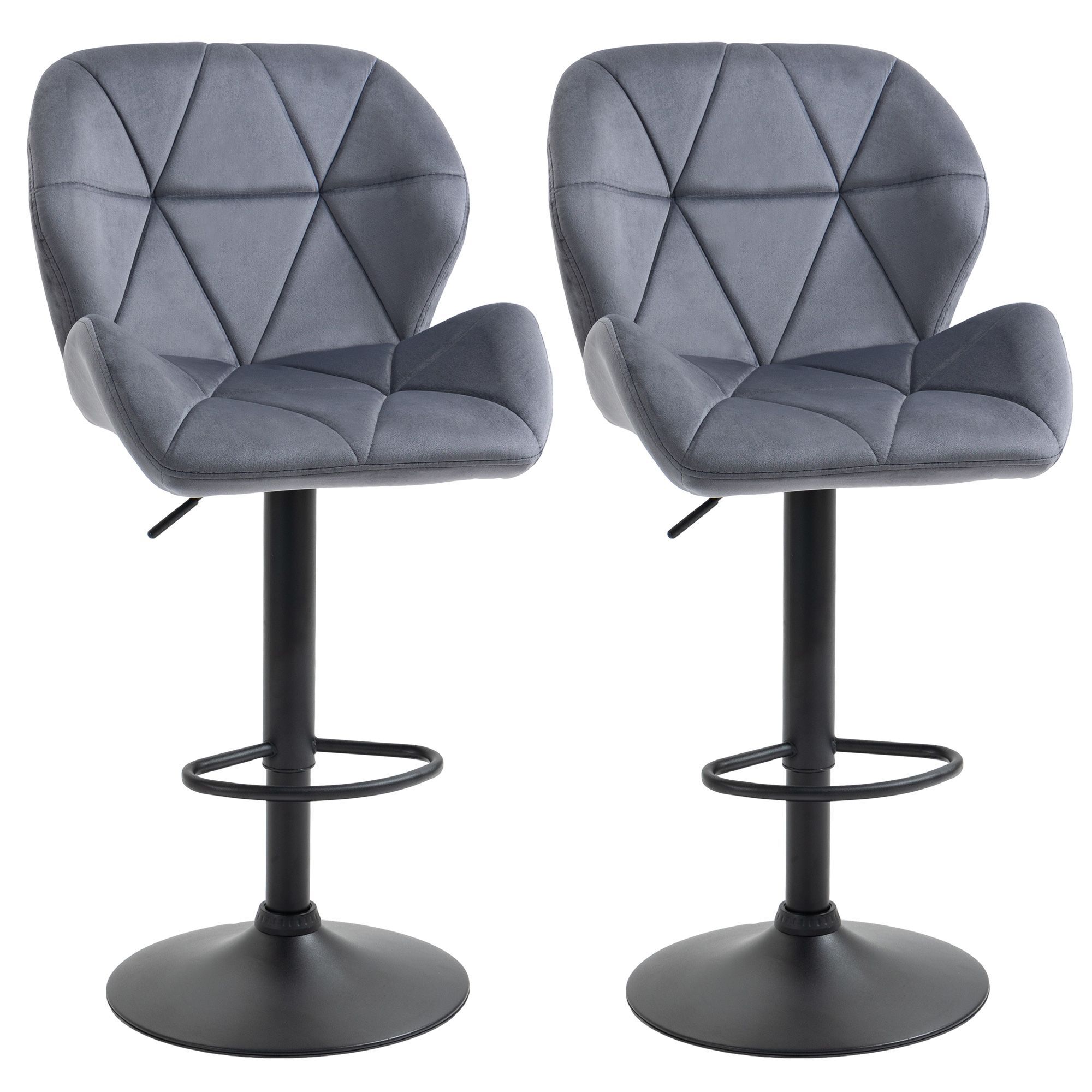 Homcom Set Of 2 Adjustable Bar Stools With Backs, Armless Upholstered Swivel Counter Chairs, Barstools With Back, Footrest, Dark Grey
