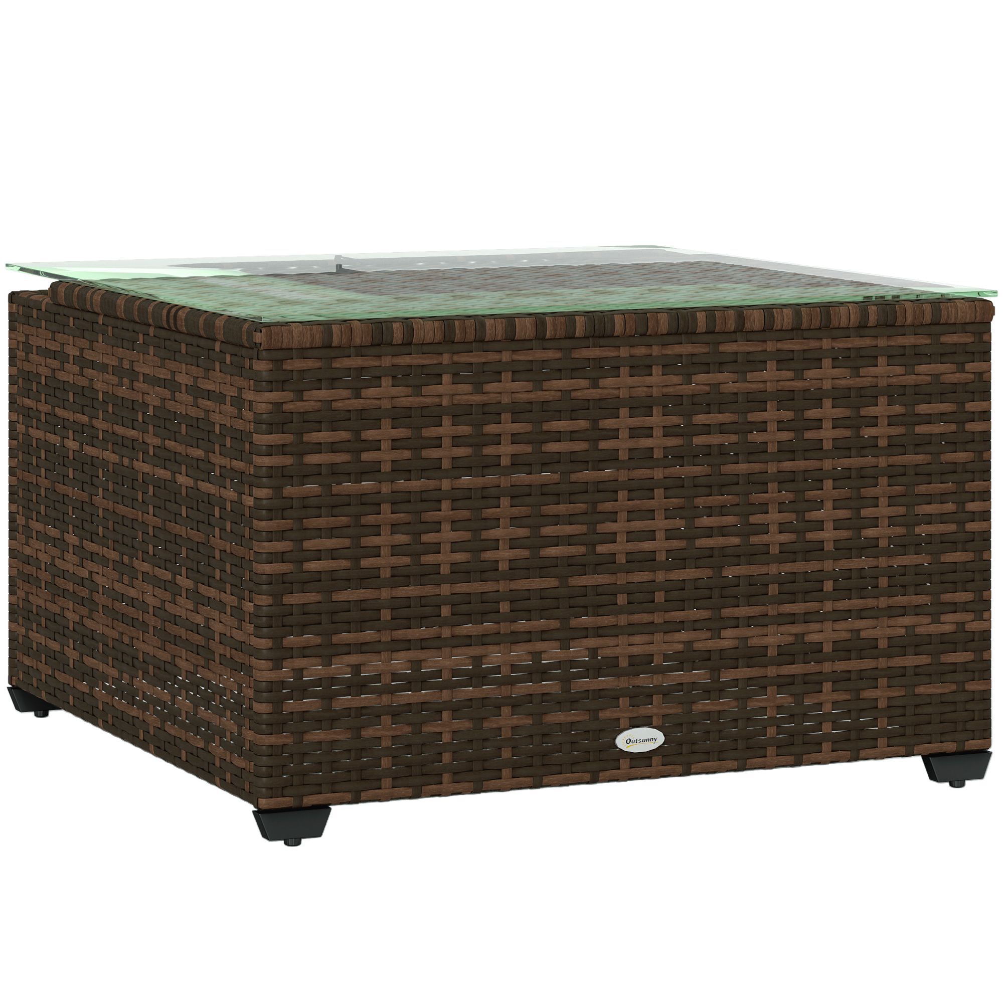 Outsunny 62 X 62cm Glass-top Rattan Side Table - Brown