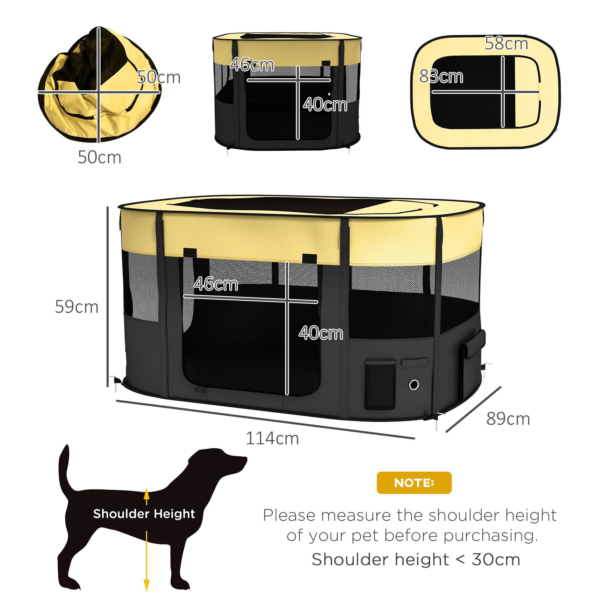 Pawhut Foldable Dog Pen With Storage Bag For Indoor/outdoor Use, Yellow