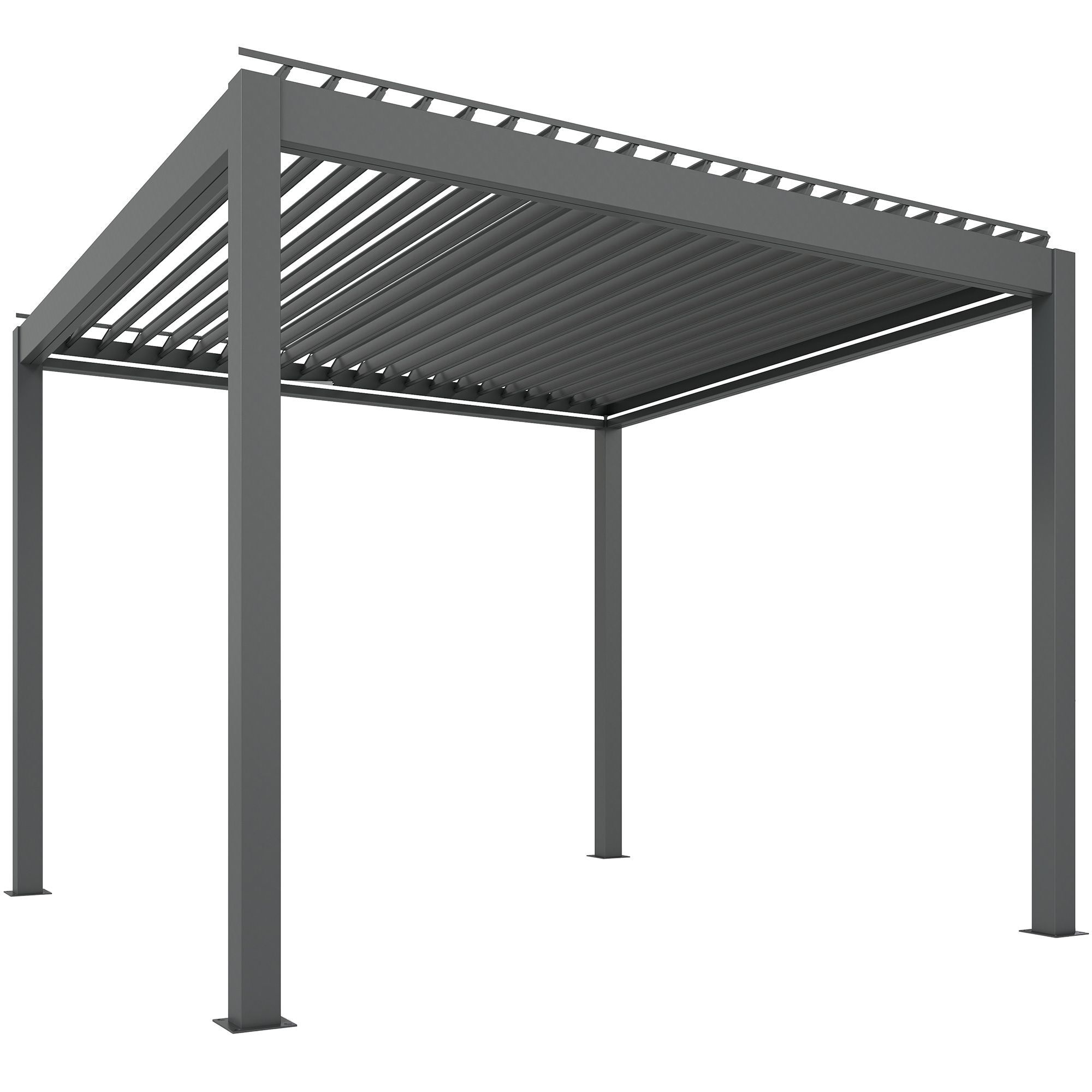 Outsunny 3 X 3(m) Electric Louvered Pergola With Led Lights, Aluminium Pergola Hardtop Gazebo With Remote, Adjustable Roof And Drainage System, Water And Uv Proof