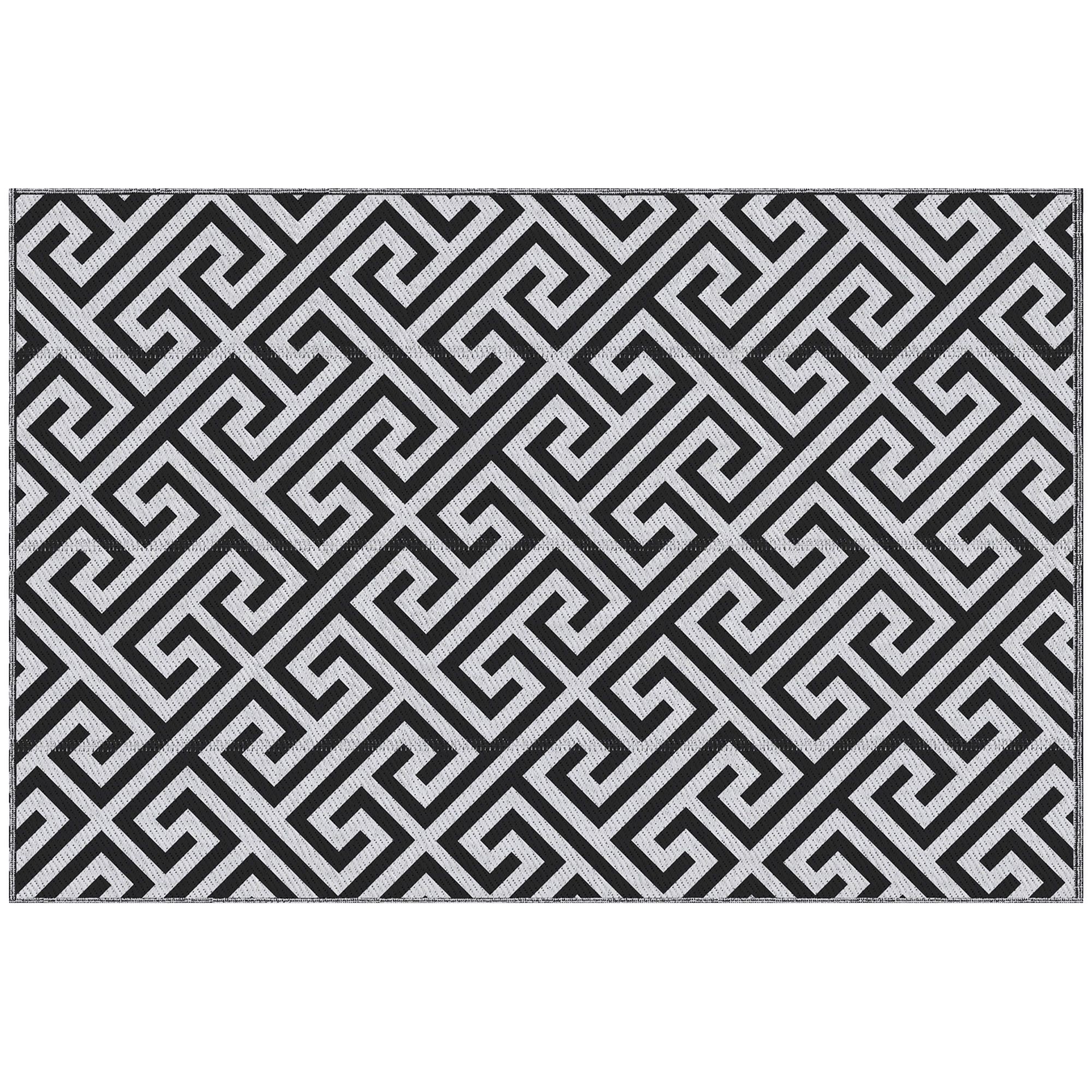 Outsunny 152 X 243 Cm(5x 8ft) Outdoor Rug Reversible Mat Plastic Straw Rug Portable Rv Camping Mat For Garden Deck Picnic Indoor, Black & White