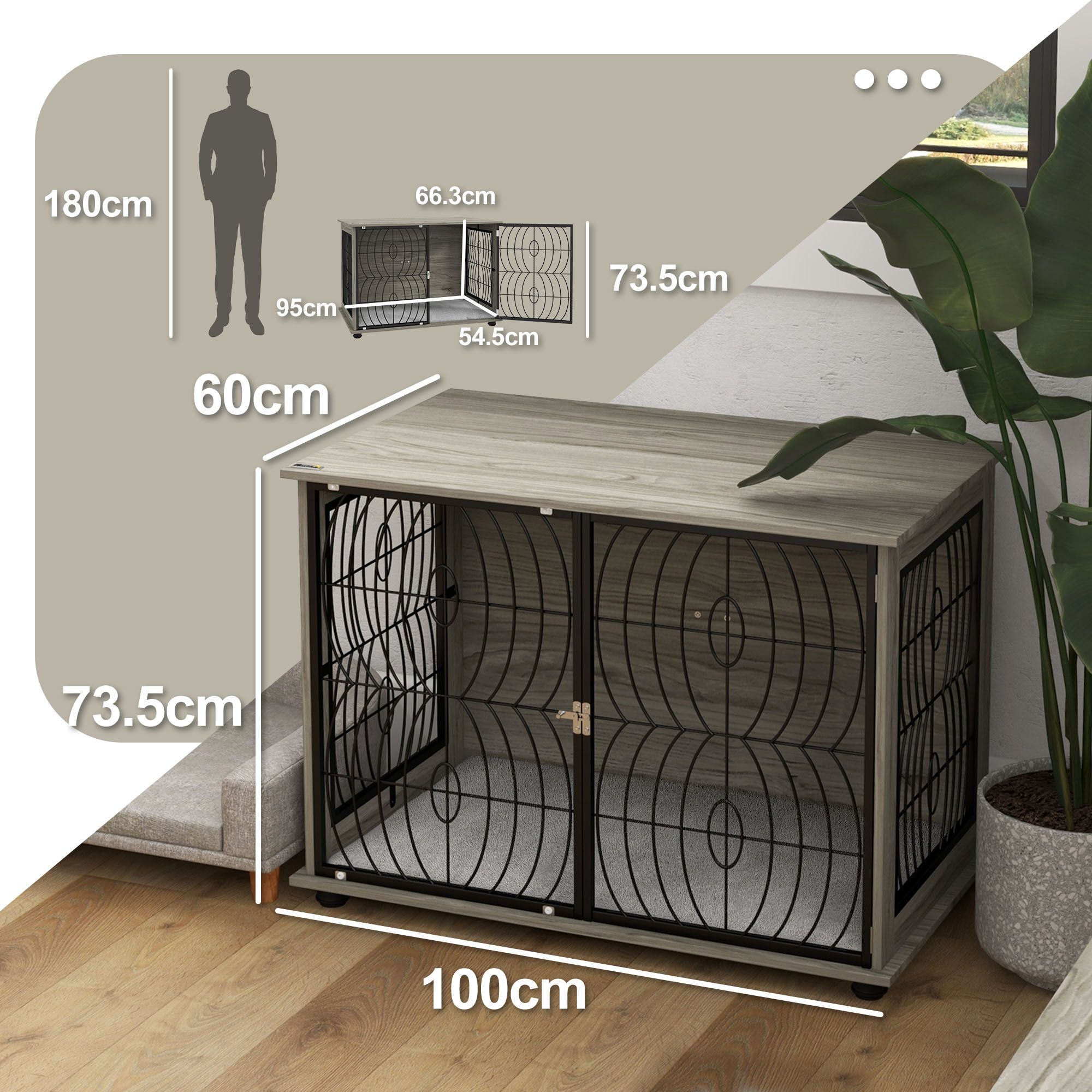 Pawhut 37" Indoor Dog Crate Furniture End Table W/ Plush Washable Cushion, Lockable Door, For Large Size Dogs