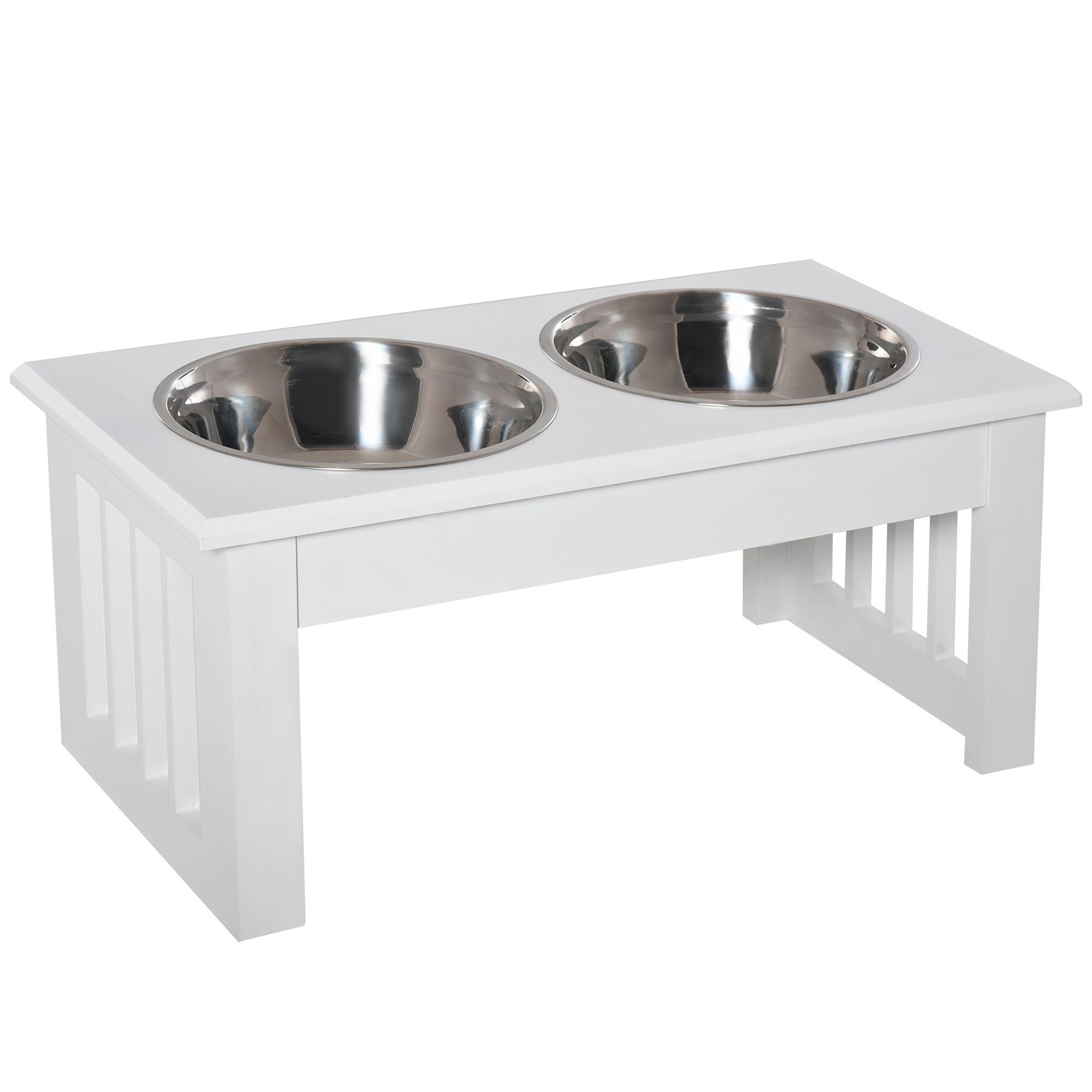 Pawhut Stainless Steel Pet Feeder, 43.7lx24wx15h Cm-white