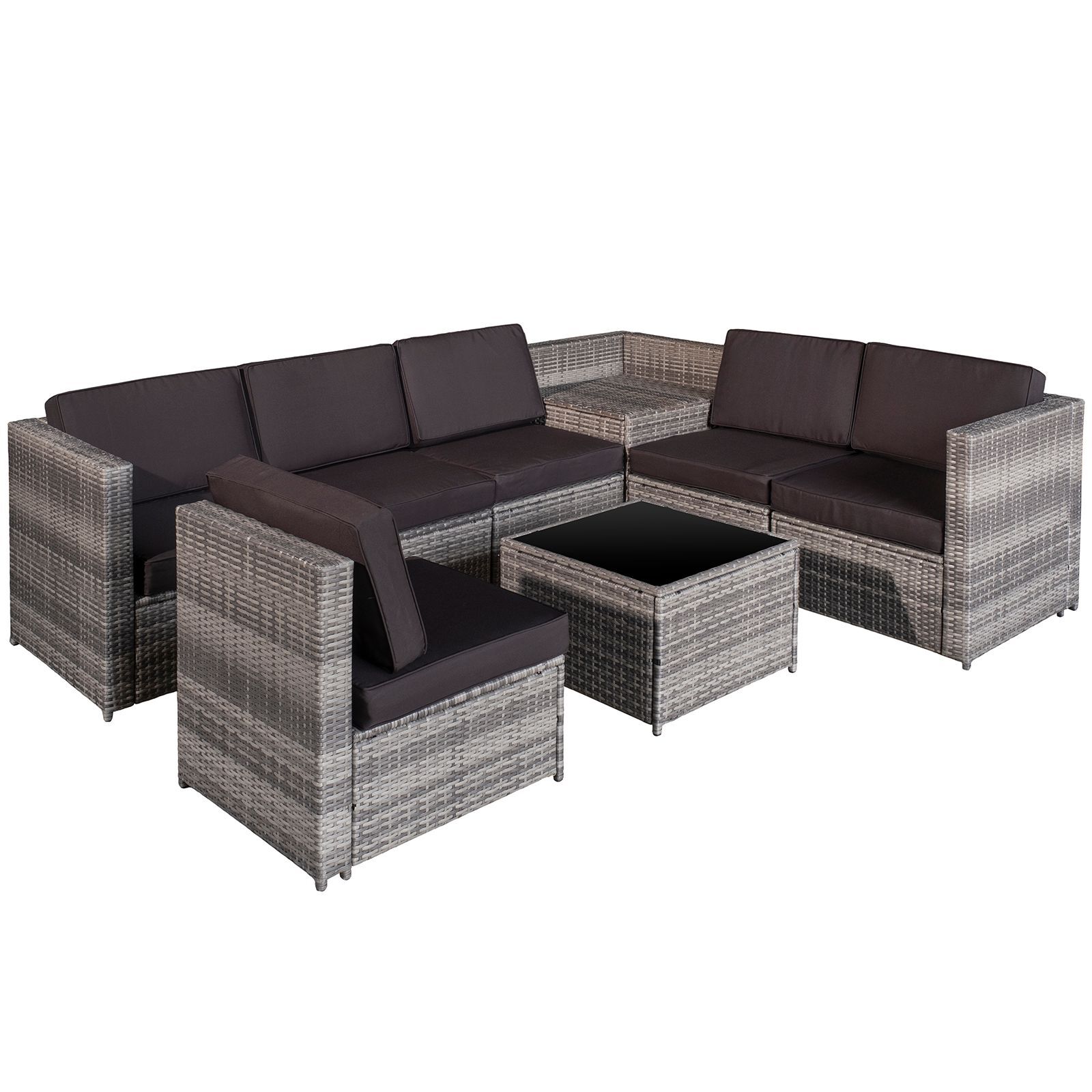 Outsunny 6 Seater Rattan Garden Furniture Patio Rattan Sofa And Table Set With Cushions 8 Pcs Corner Wicker Seat Grey