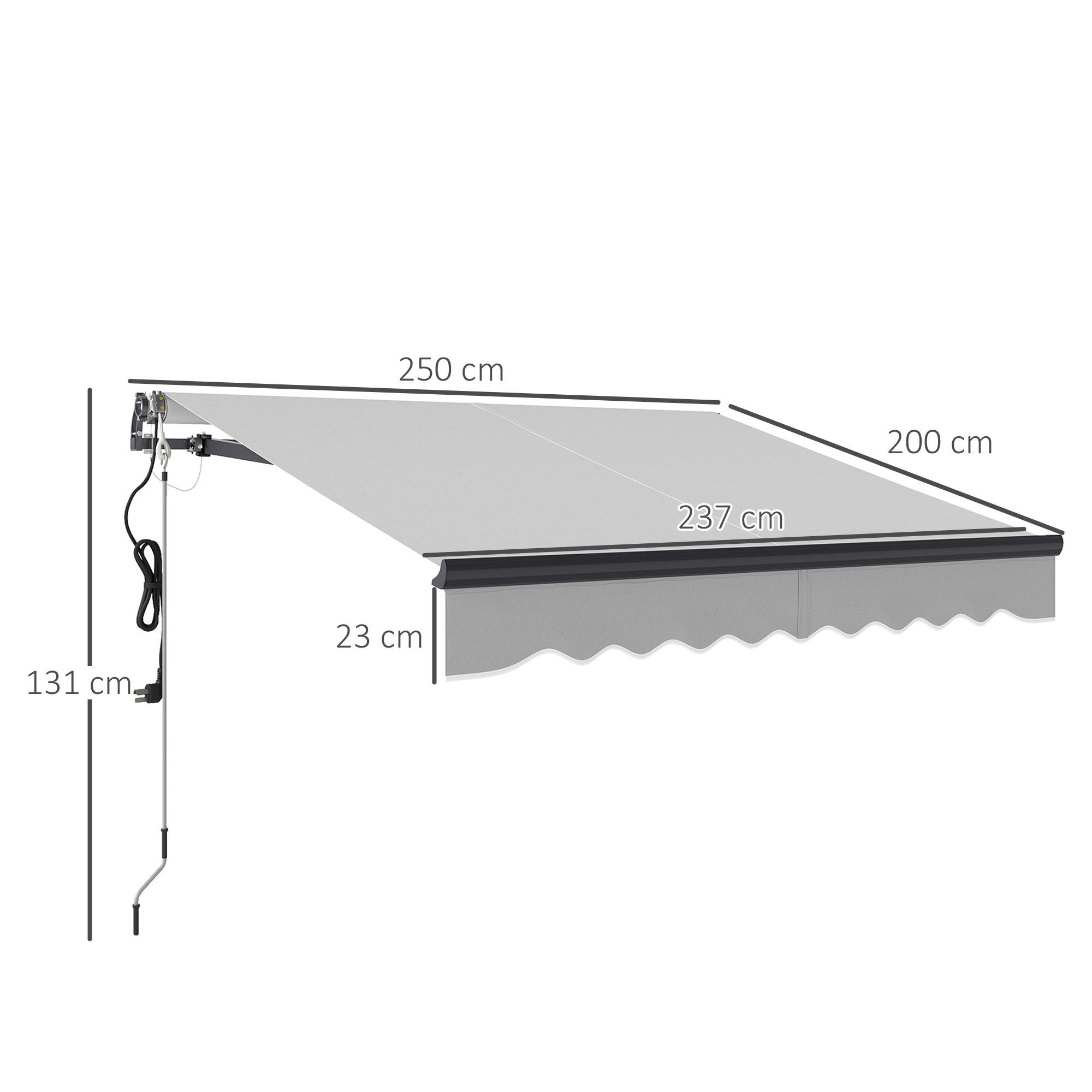 Outsunny 2.5 X 2m Electric Awning With Remote Controller, Aluminium Frame Diy Retractable Awning, Uv30+ Sun Shade Canopy For Garden Patio Deck Door Window, Light Grey