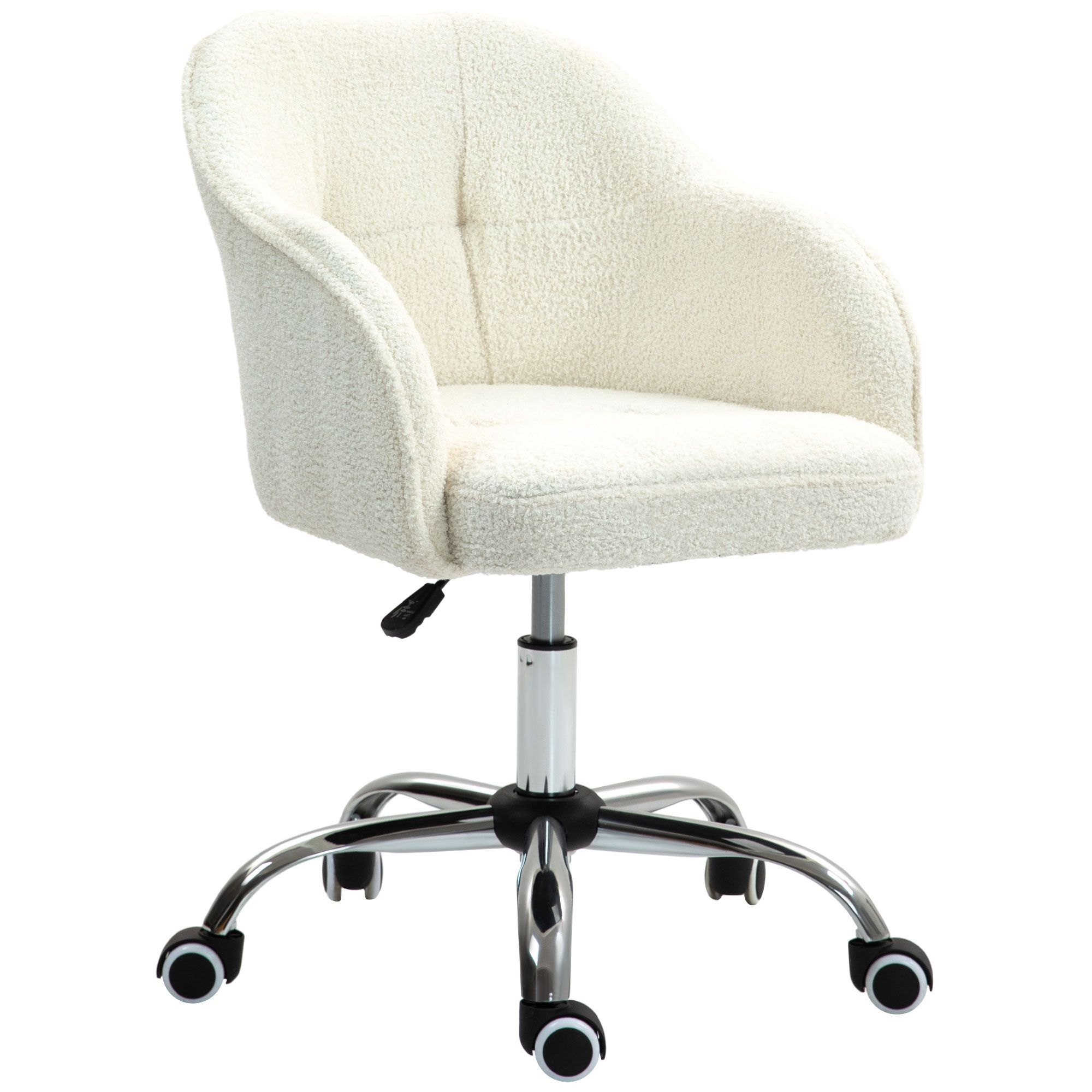 Homcom Computer Desk Chair, Fluffy Fabric Swivel Office Chair, Makeup Vanity Chair With Height Adjustable, Wheels, For Home Study Bedroom, Cream White