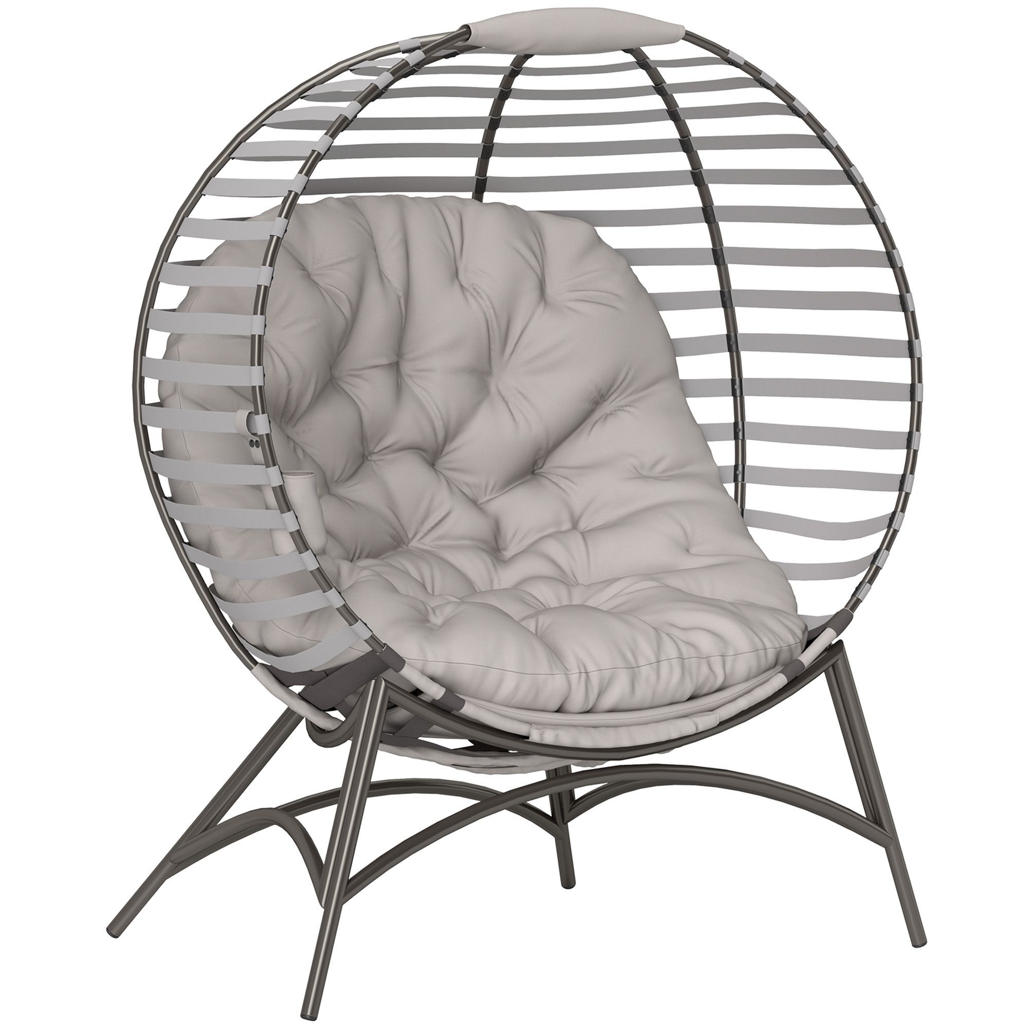 Outsunny Egg Chair With Cushion & Side Pocket - Light Grey