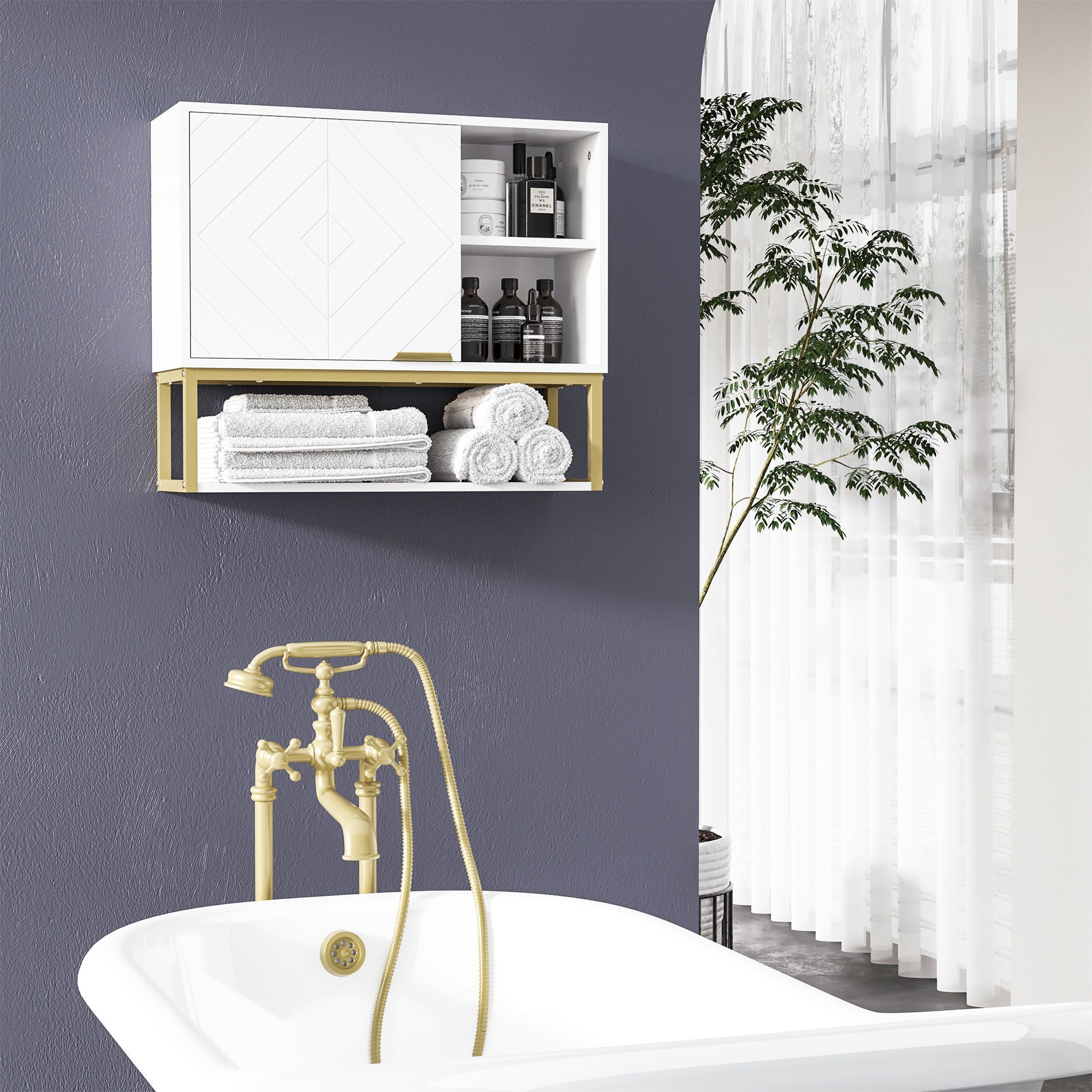 Kleankin Bathroom Wall Cabinet, Over Toilet Storage Cabinet With Door And Storage Shelves, White