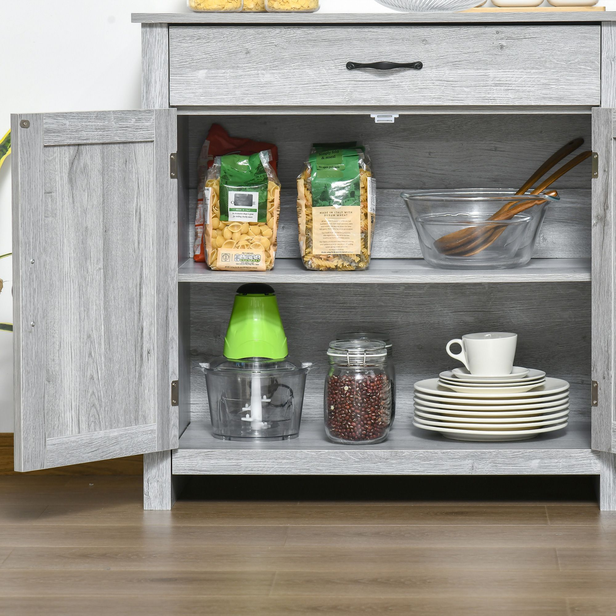 Homcom Farmhouse Barn Door Sideboard Storage Cabinet Coffee Bar For Living Room – Grey Grain