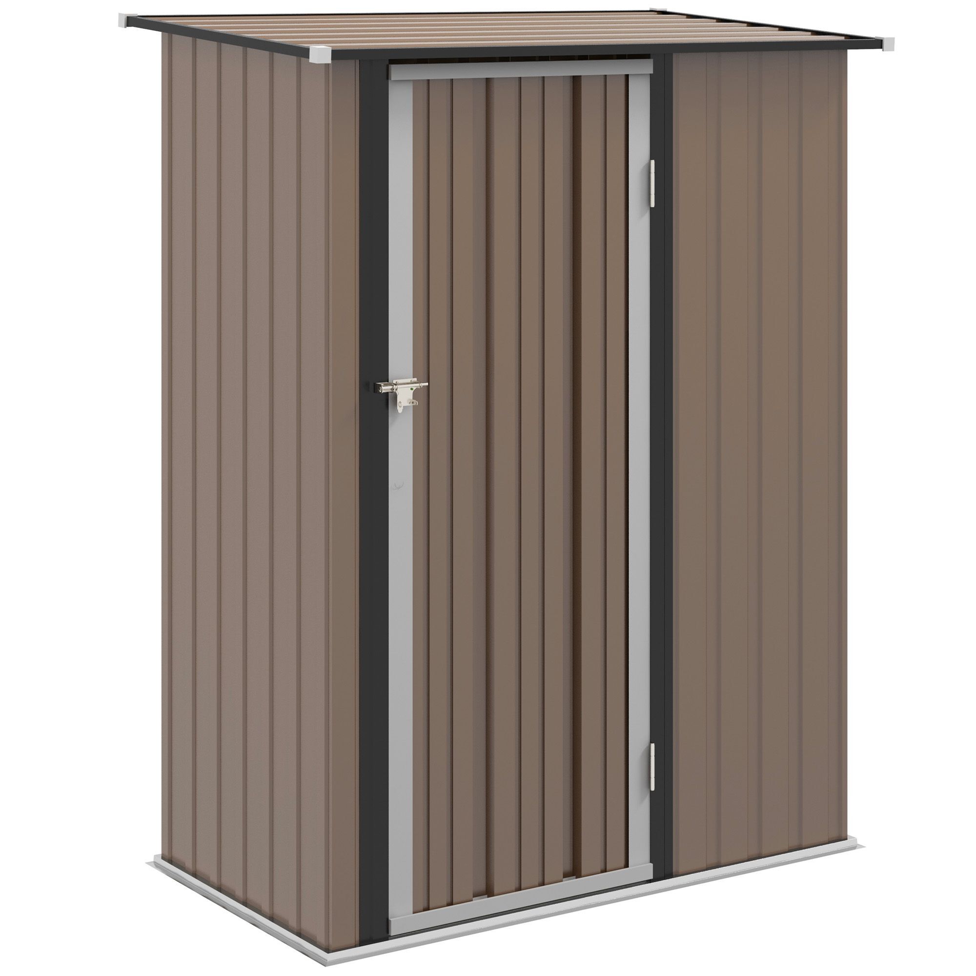 Outsunny 5ft X 3ft Garden Metal Storage Shed, Outdoor Tool Shed With Sloped Roof, Lockable Door For Equipment, Bikes, Brown