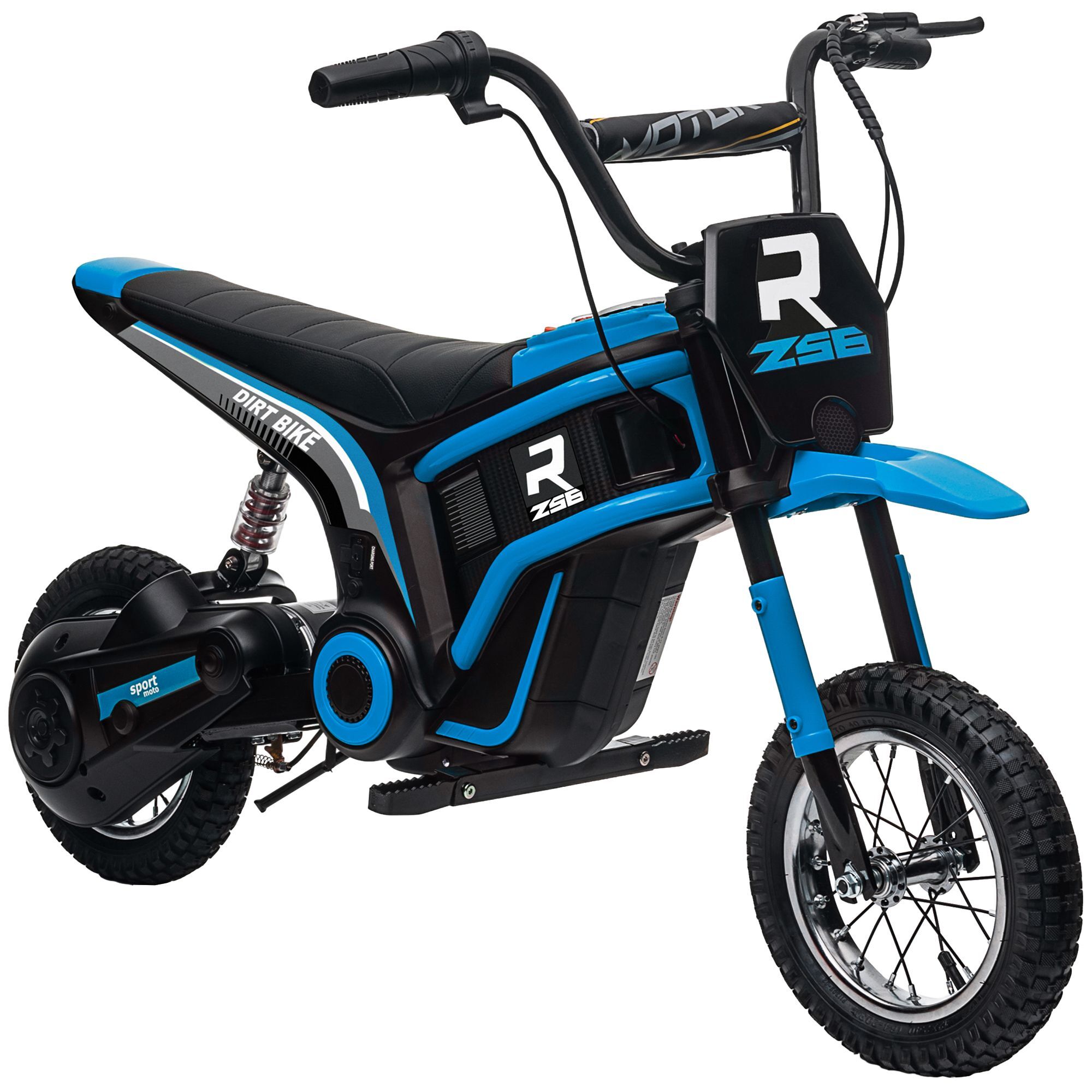 Homcom 24v Electric Motorbike With Twist Grip Throttle, Music, Horn, 12" Pneumatic Tyres, 16km/h Max Speed - Blue