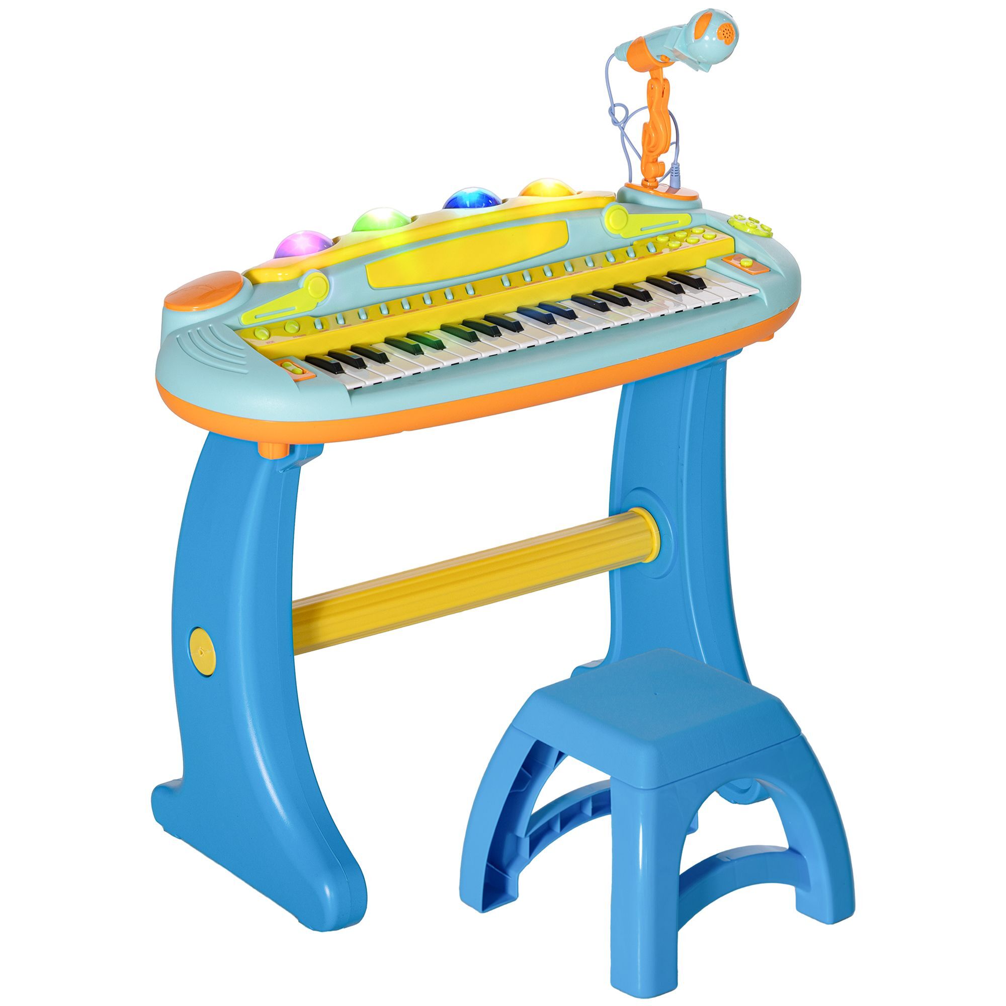 Aiyaplay 37 Keys Kids Piano W/ Microphone, Stool, Led Lights, Record & Replay Function, Blue