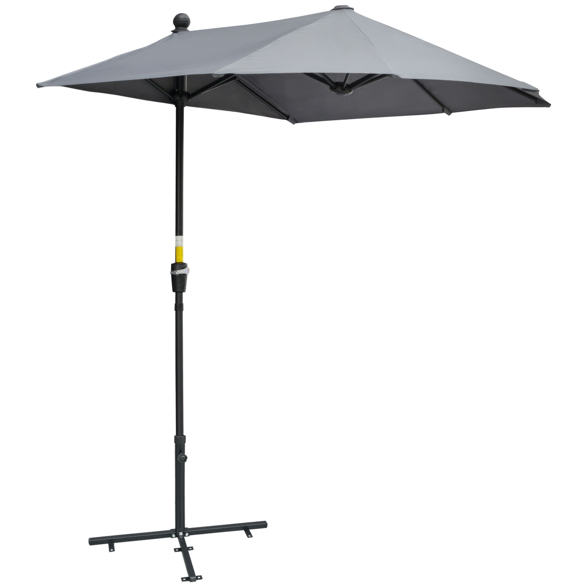 Outsunny 2m Half Parasol Market Umbrella Garden Balcony Parasol With Crank Handle, Cross Base, Double-sided Canopy, Dark Grey