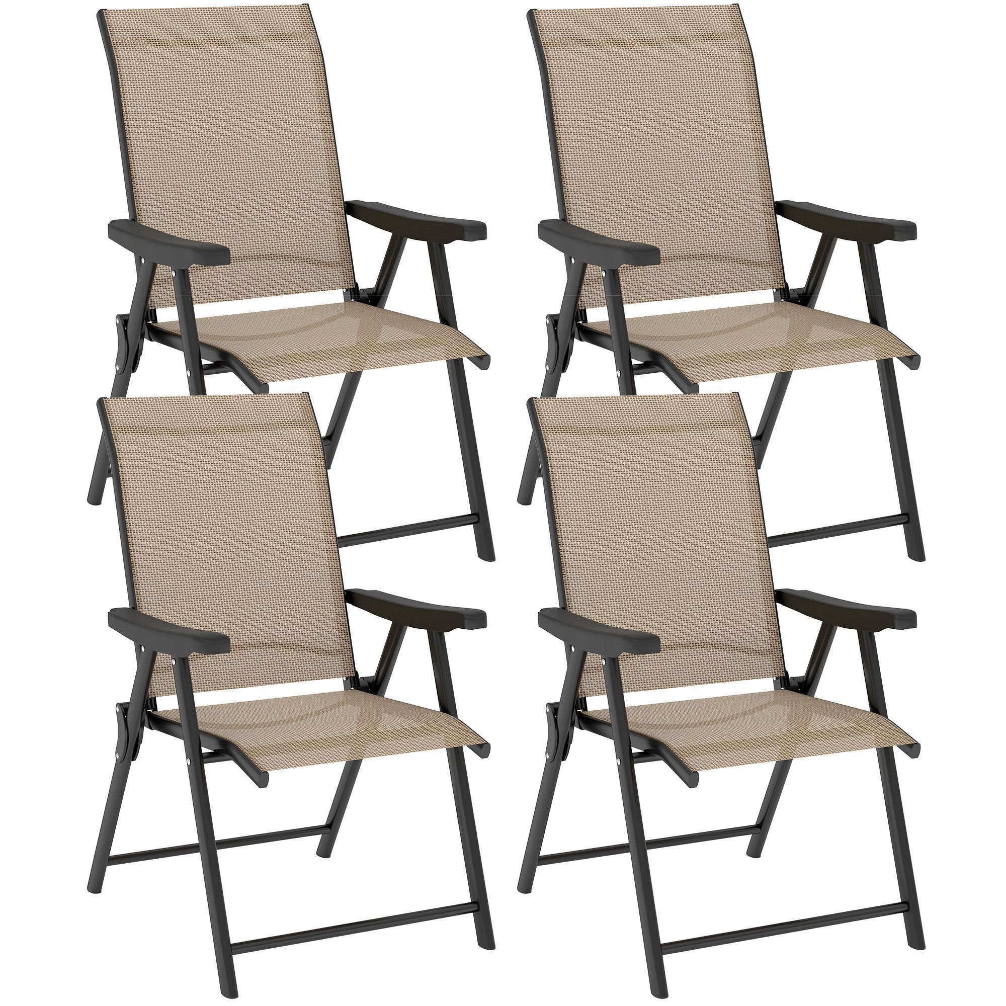 Outsunny Set Of Four Folding Outdoor Chairs - Brown/black
