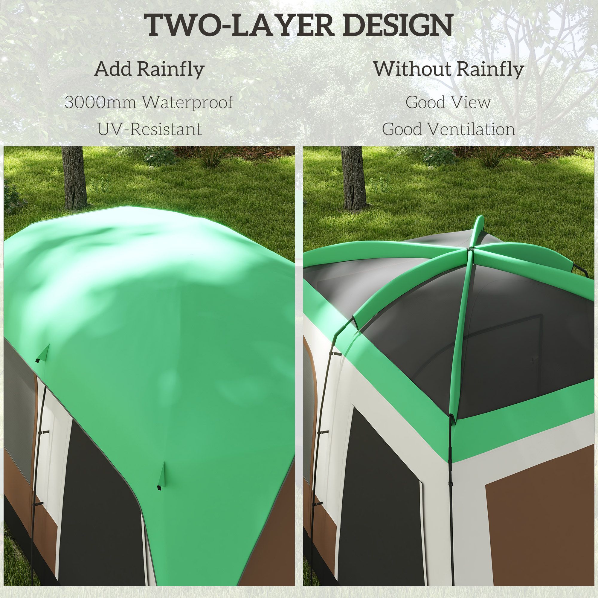 Outsunny Seven-man Camping Tent, With Small Rainfly And Accessories - Green