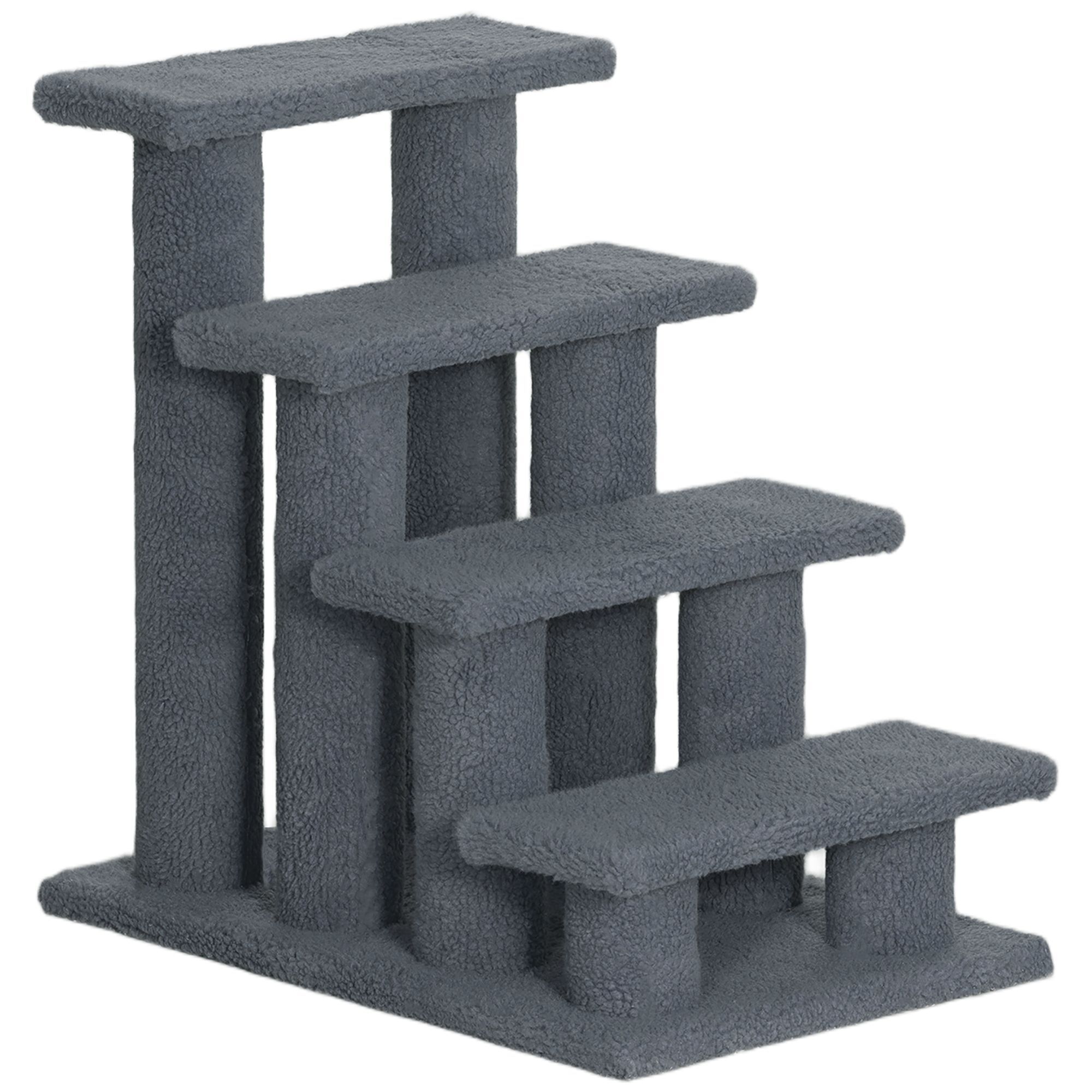 Pawhut Pet Stair Pet Steps For Bed Cat Little Older Animal Climb Ladder Portable Pet Access Assistance 63.5x43x60cm Grey