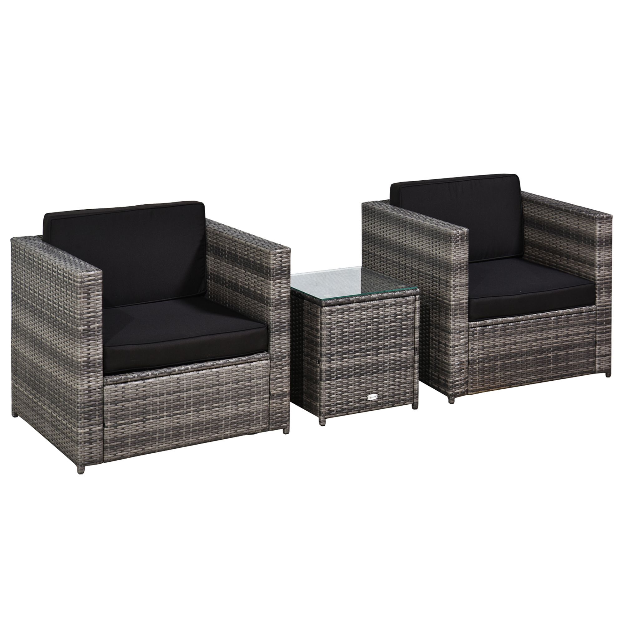 Outsunny 2 Seater Rattan Garden Furniture Sofa Furniture Set W/cushions, Steel Frame-grey