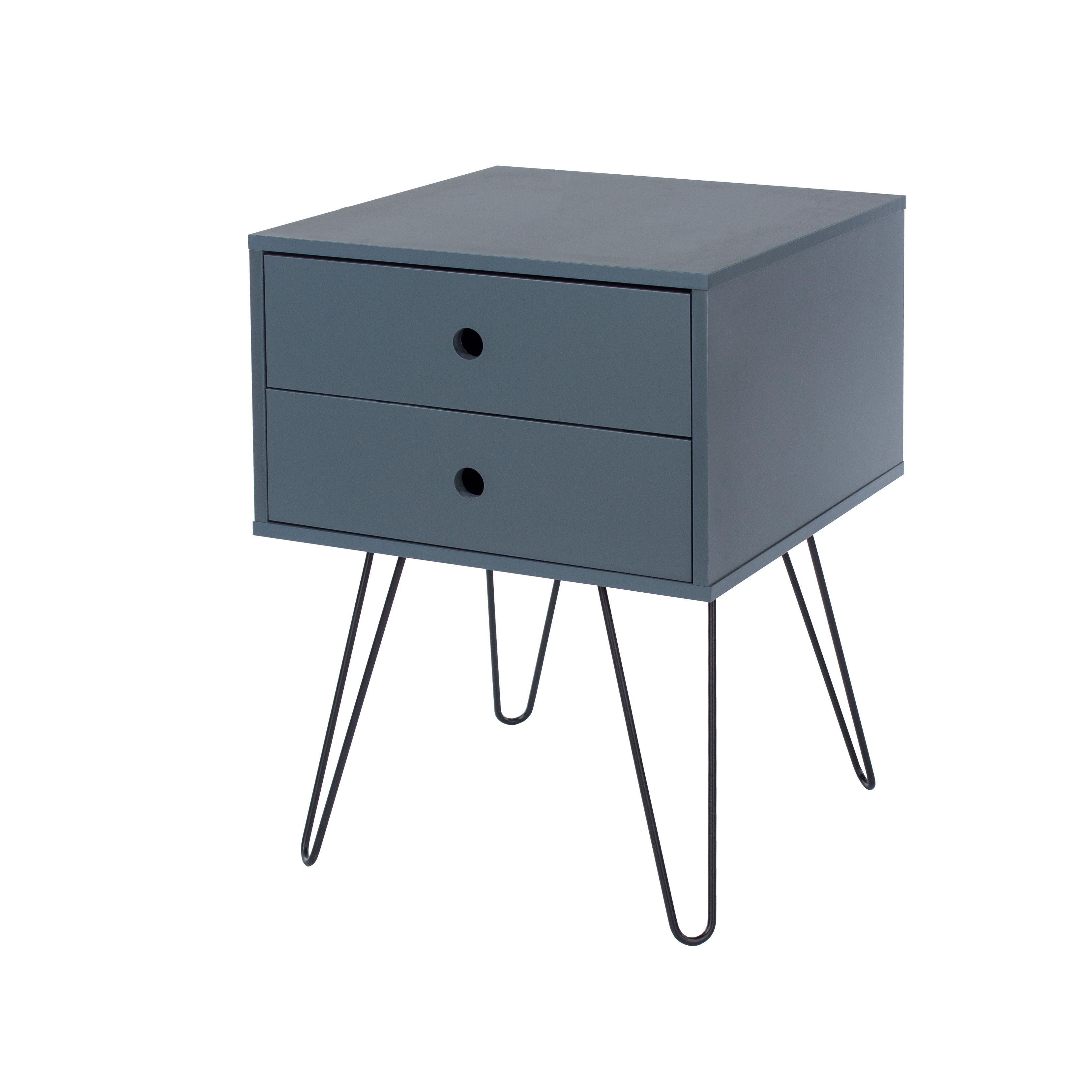 Painted Blue Telford, Metal Leg 2 Drawer Bedside Cabinet