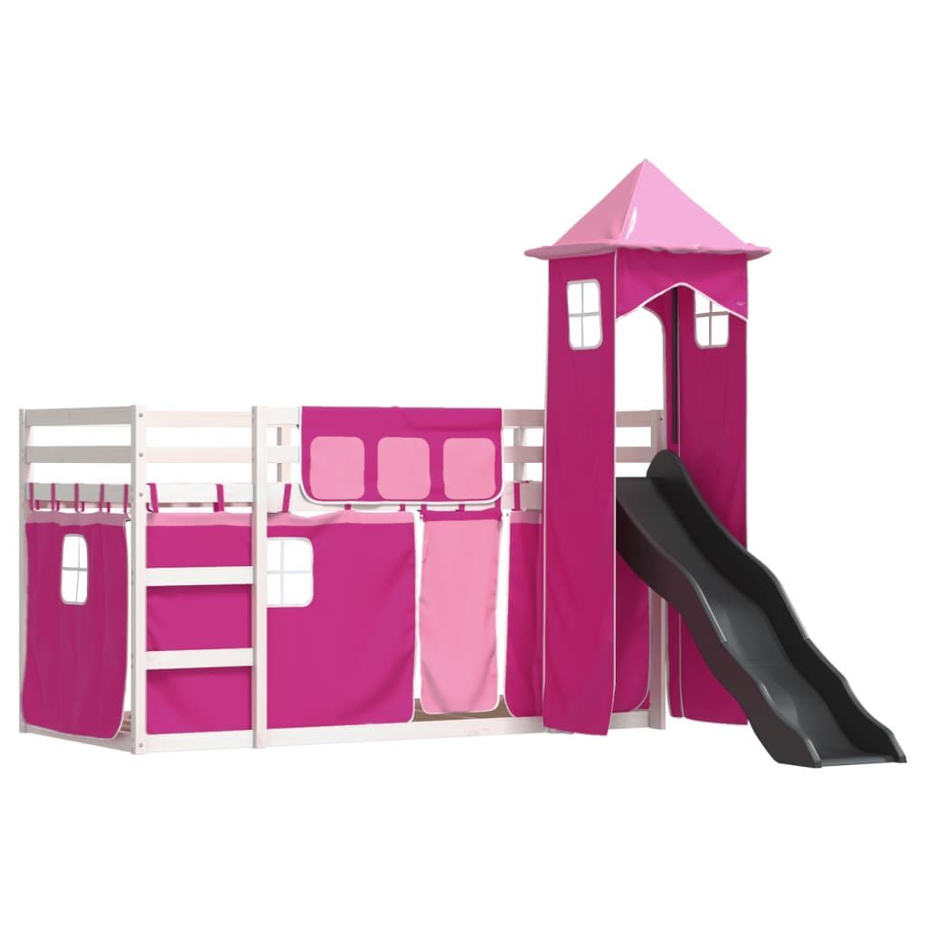 Vidaxl Bunk Bed With Slide And Curtains Pink 90x200 Cm