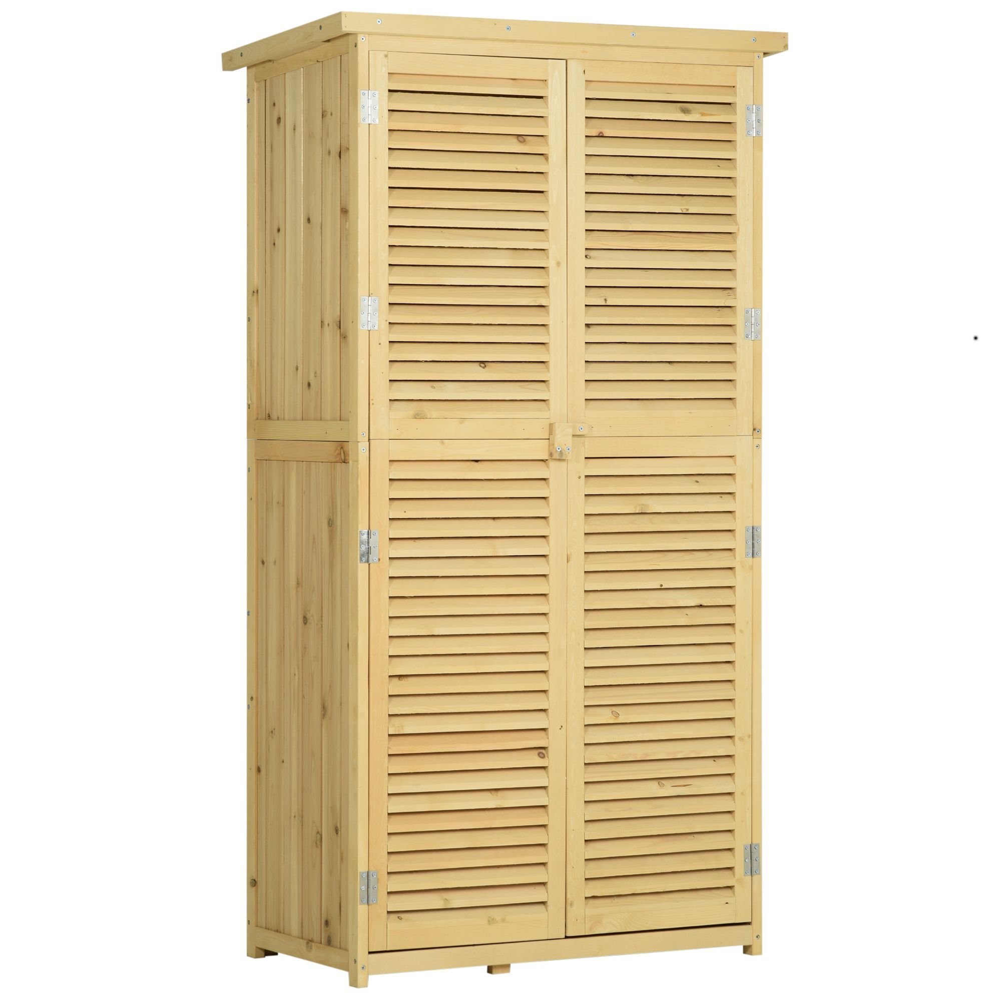 Outsunny 87 X 47 X 160cm Wooden Garden Storage Shed, Sheds & Outdoor Storage With Asphalt Roof & 2 Large Wood Doors With Lock, Natural
