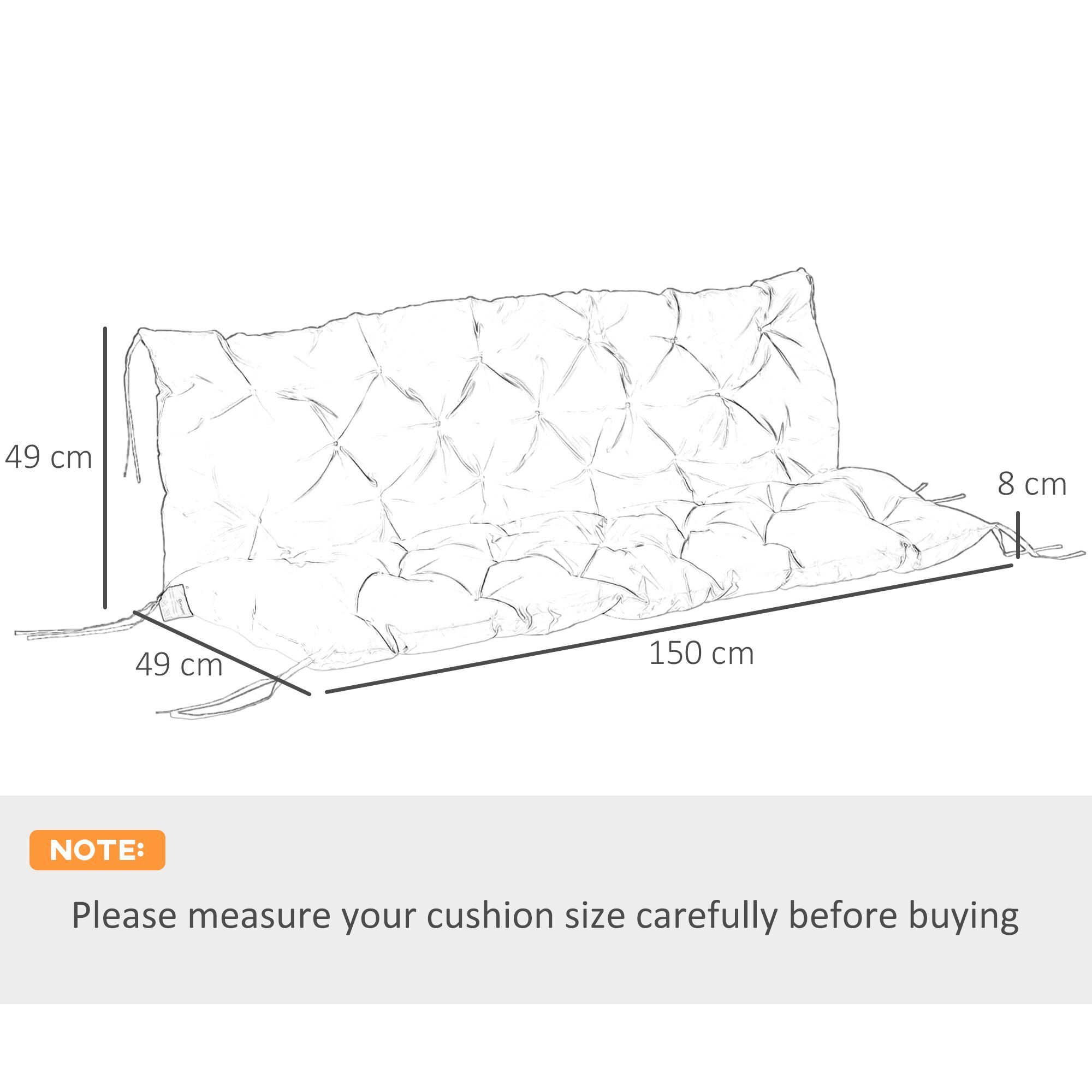 Outsunny 3 Seater Outdoor Chair Cushions, Garden Bench Cushion W/ Back And Ties, 98 X 150 Cm, Dark Grey