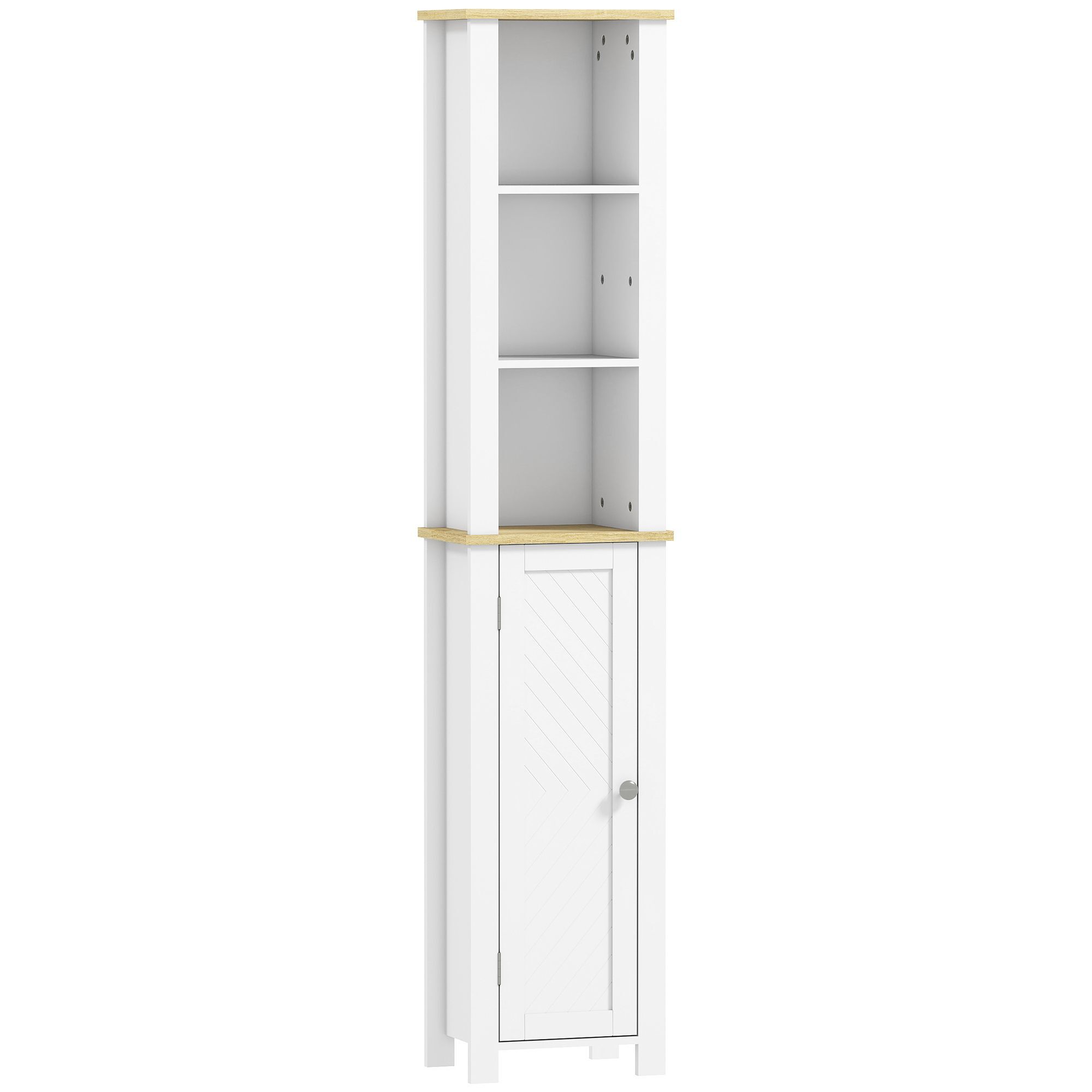 Kleankin Slim Bathroom Storage Unit With Open Compartment, Bathroom Storage Cabinet With Adjustable Shelf, 34 X 23 X 165 Cm, White