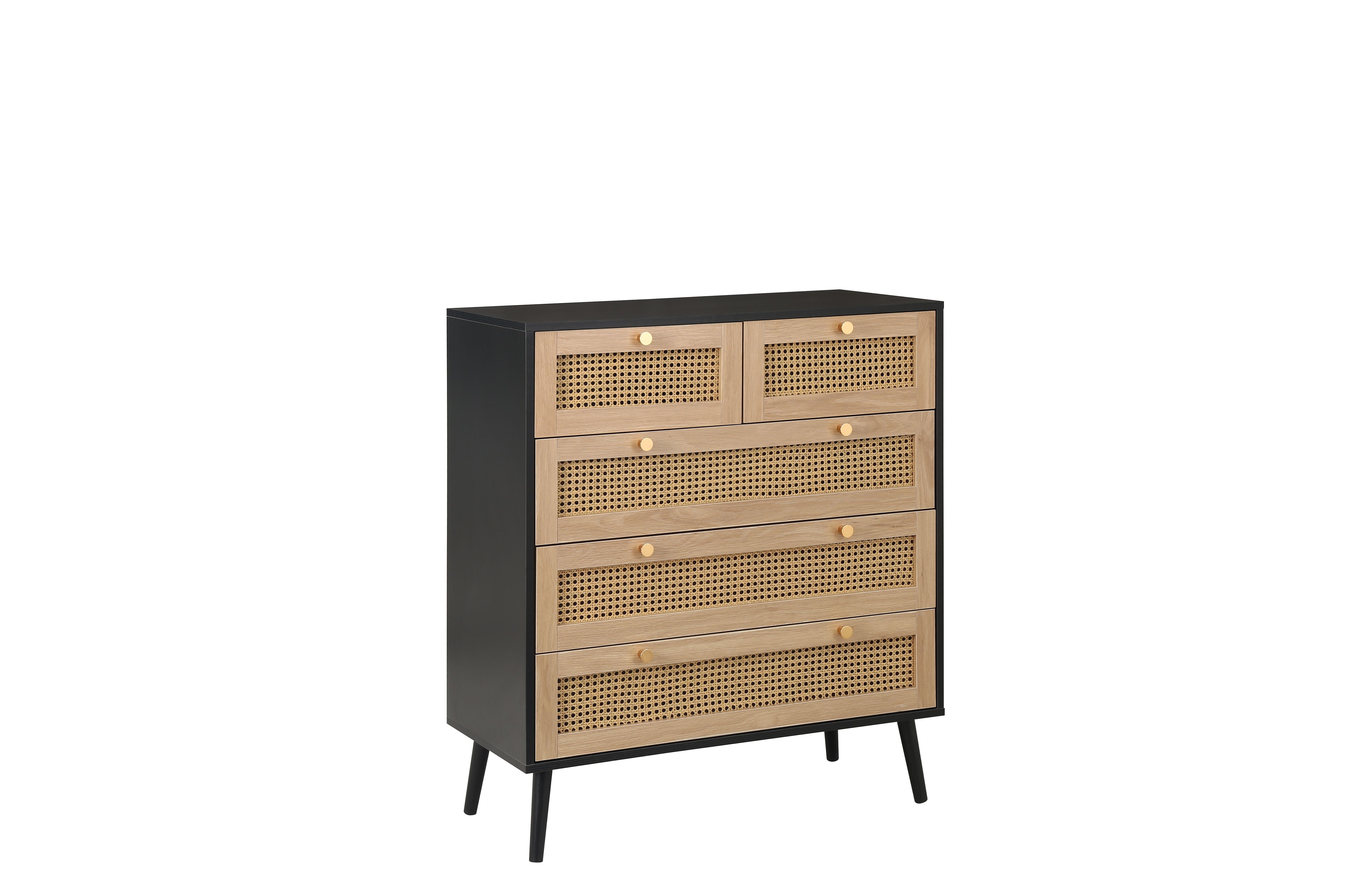 Croxley 5 Drawer Rattan Chest Black