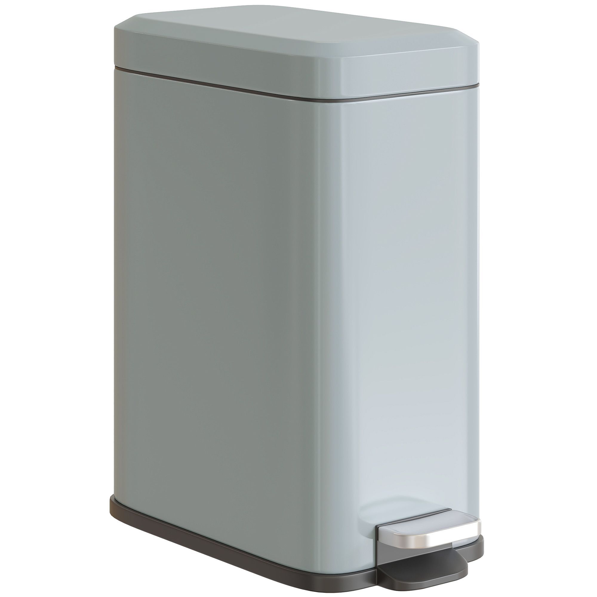 Homcom 5l Rectangular Compact Bin, Steel Body, Removable Bucket, Quiet-close Lid W/ Pedal Lid Rubbish Trash Can Garbage Tidy Clean, Grey